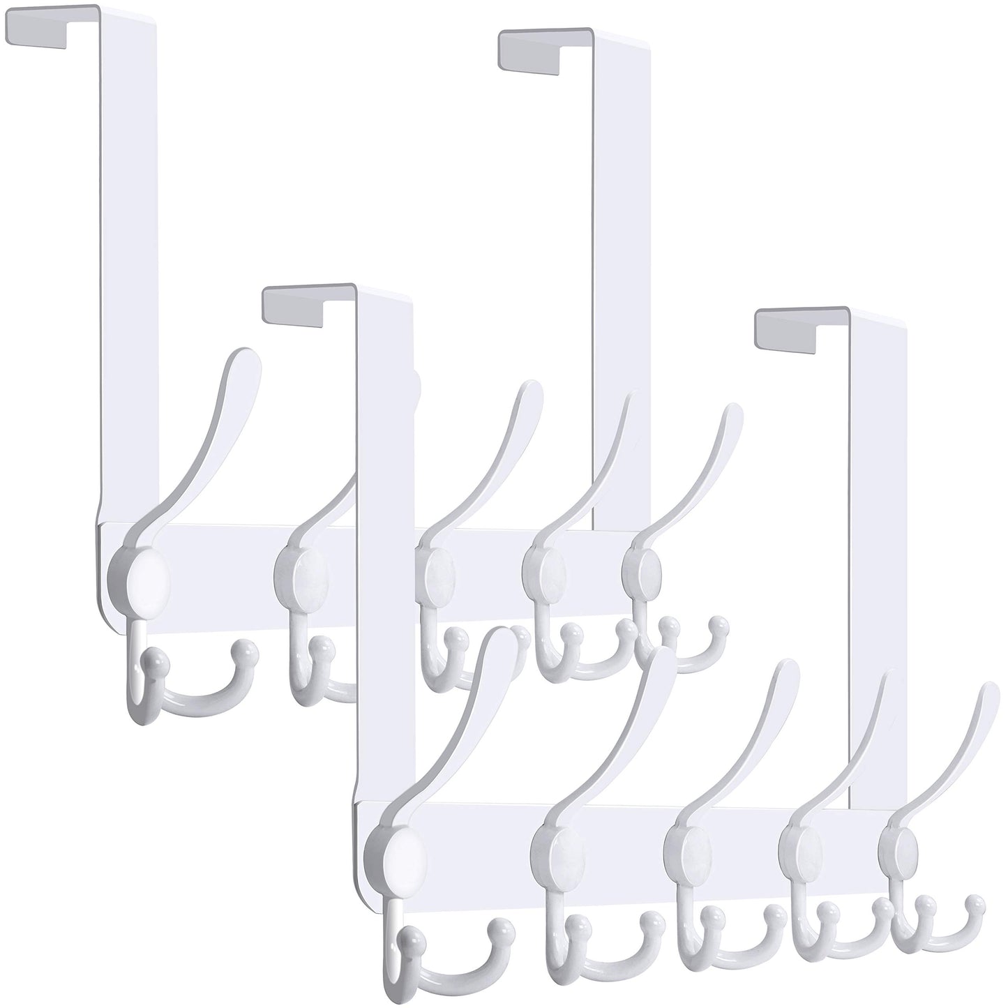 WEBI Over The Door Hook Rack with 5 Tri Hooks for Hanging Coats, Towels & Coats - White, 2 Packs