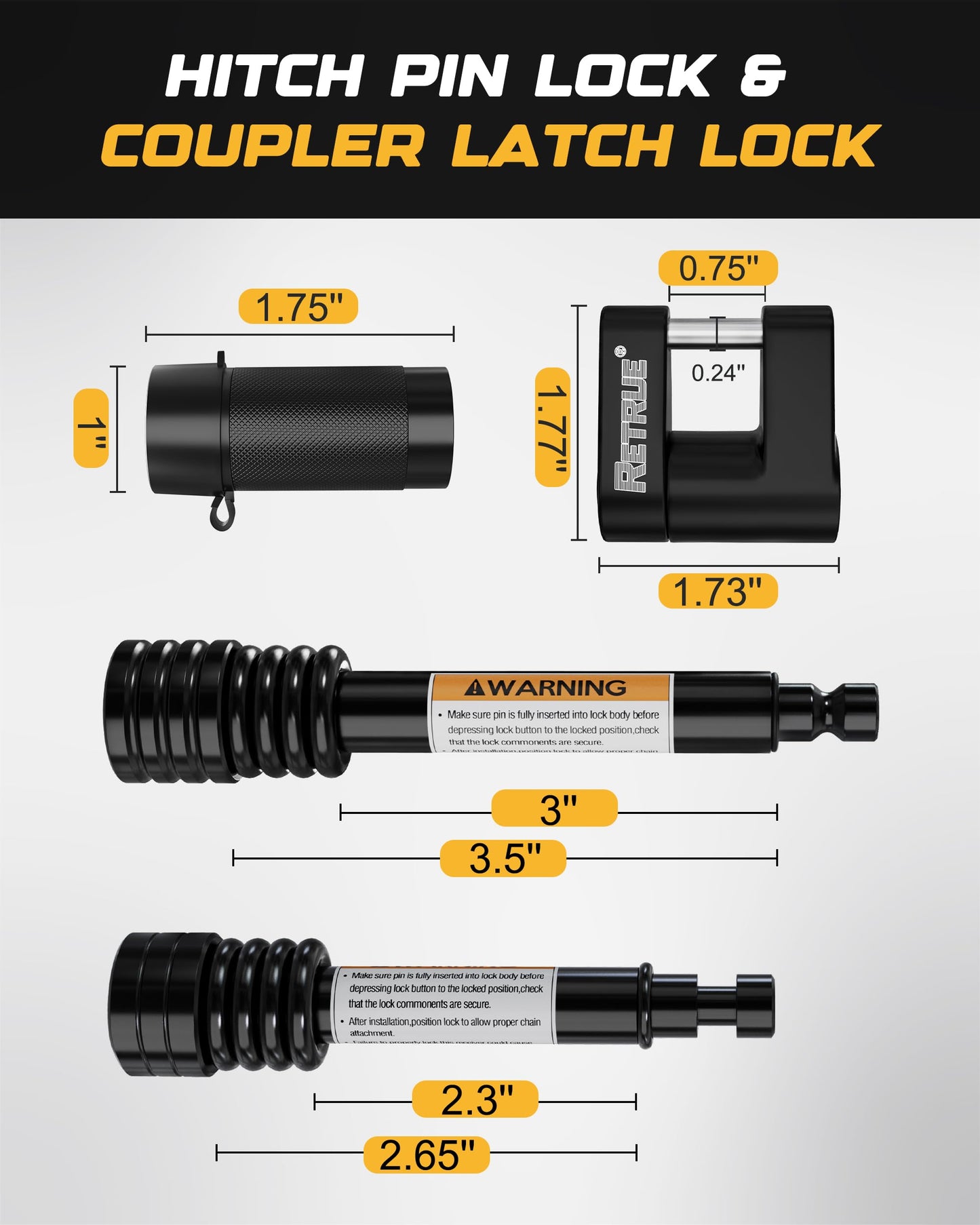 RETRUE Keyed Alike Trailer Lock Set Tow & Store Lock Kit Include Universal Coupler Lock & Dual Hitch Receiver Pin Lock & Trailer Tongue Coupler Lock Set, Black