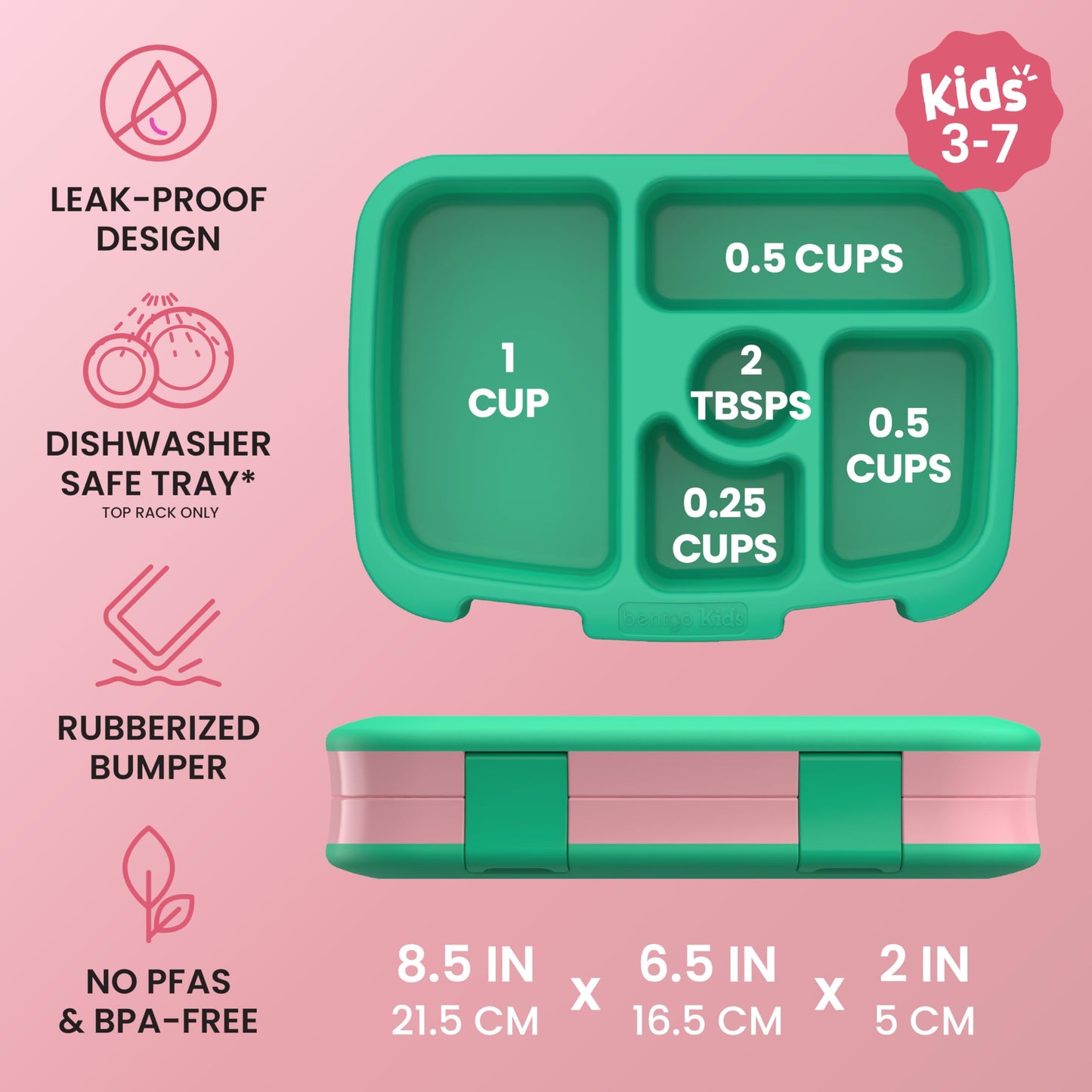 Bentgo Kids Prints Leak-Proof, 5-Compartment Bento-Style Kids Lunch Box - Ideal Portion Sizes for Ages 3 to 7 - BPA-Free, Dishwasher Safe, Food-Safe Materials (Tropical)