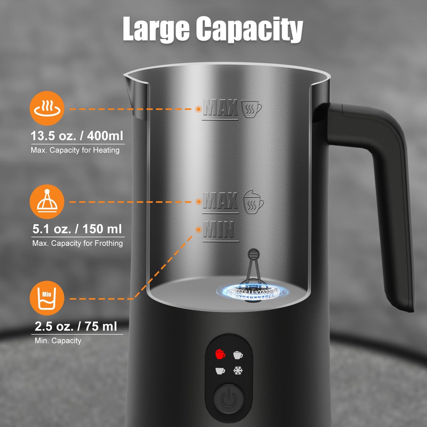 CookSwift Milk Frother, Electric Milk Frother and Steamer, 13.5oz/400ml 4-in-1 Frother for Coffee, Automatic Large Capacity Hot and Cold Foam Maker for Latte, Cappuccino, Macchiato(Black)