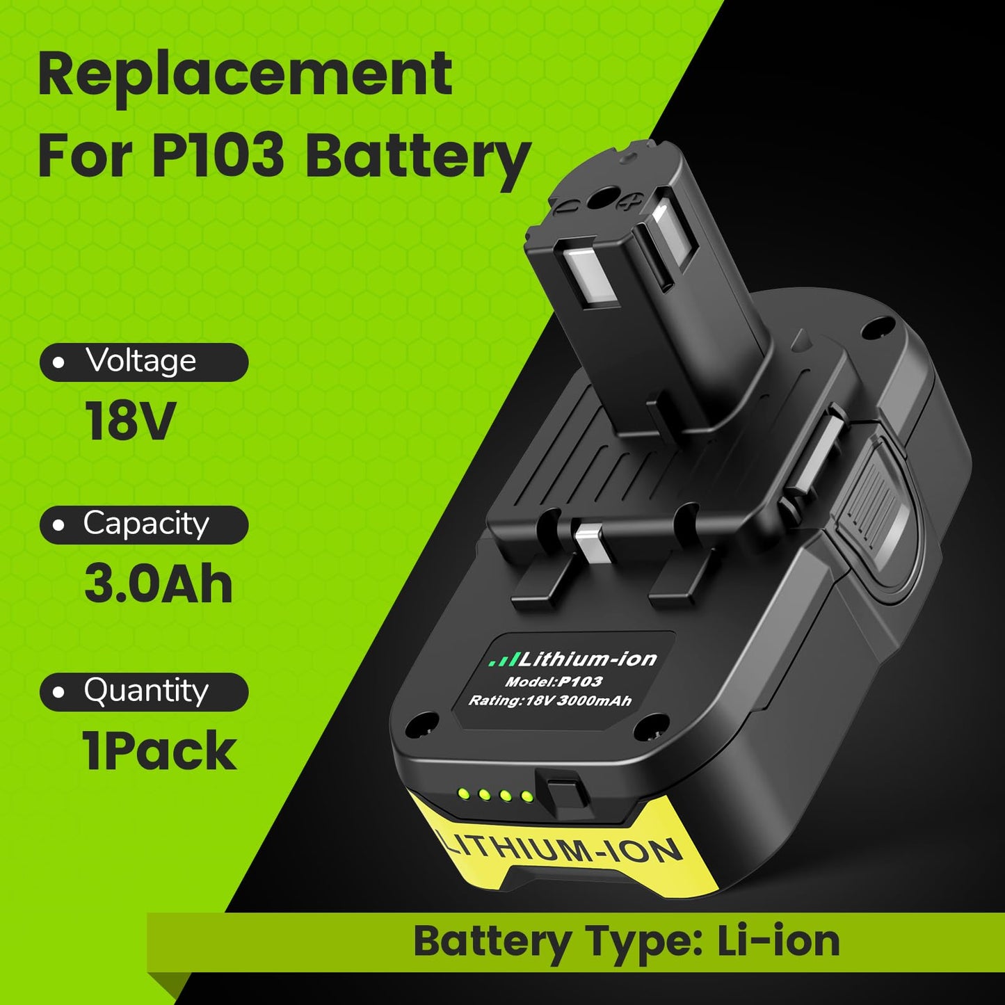 TREE.NB 2Pack 18V 3A Replacement for Ryobi 18V Battery Compatible with Ryobi 18Volt ONE+ Battery P104 P105 P102 P103 P107 P108 P109 P122 Replacement for Ryobi 18V Lithium Batteries