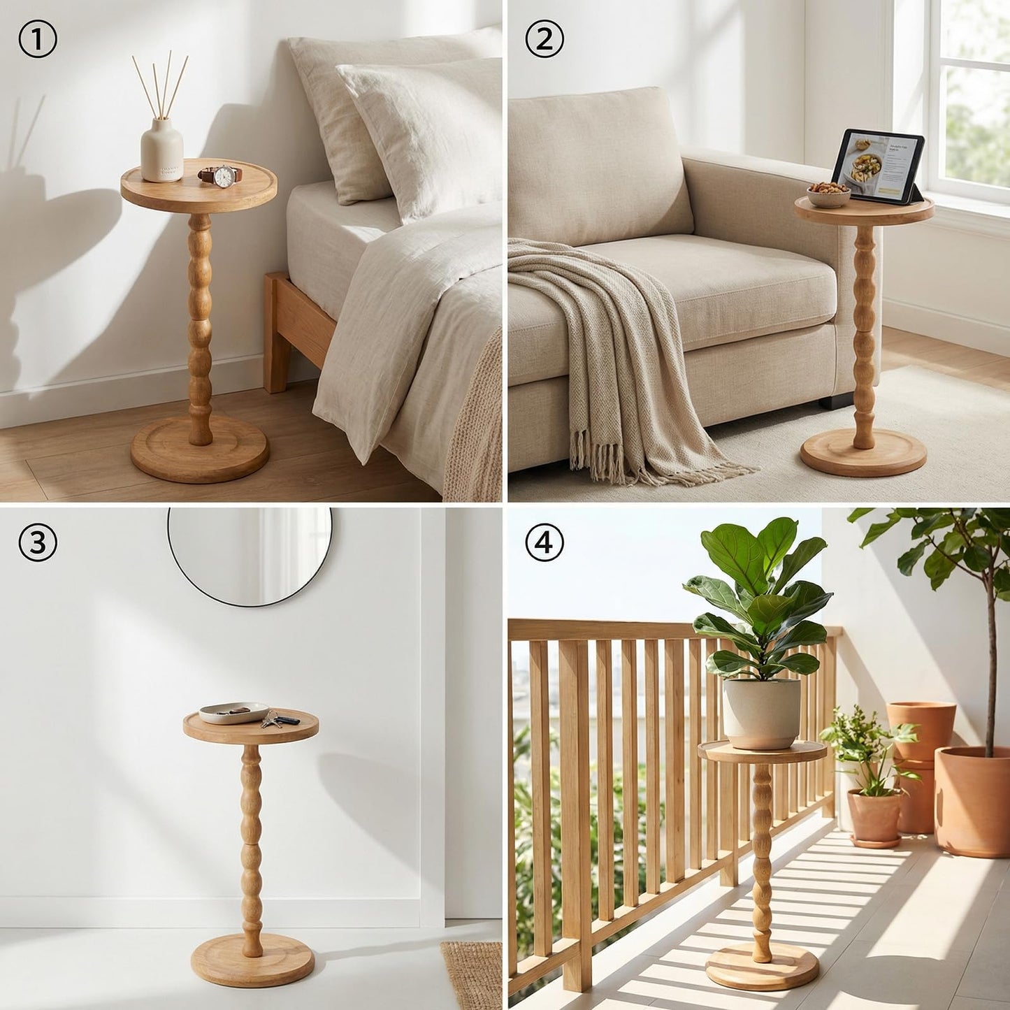 Round Side Table, Small Drink Table for Small Spaces, Modern Accent Nightstand with Solid Wood Leg for Living Room, Bedroom, Corners, and Office (Walnut)