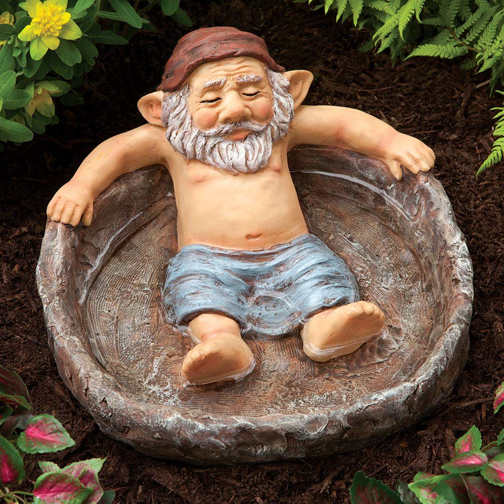 Bits and Pieces - Gnome Relaxing Pool - Elf Birdbath Garden Art Statue - Outdoor Garden Decor Sculpture