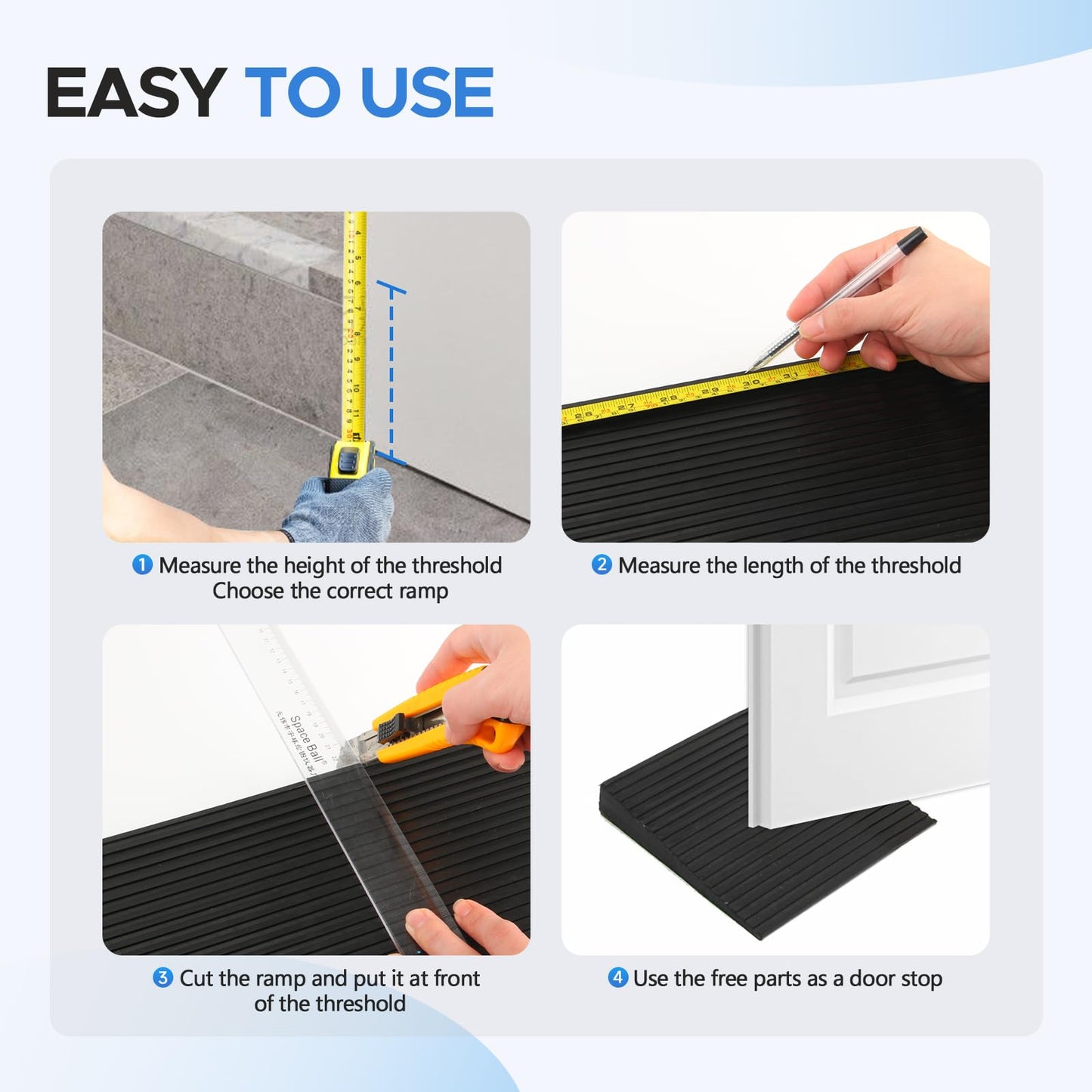 1" Rise Rubber Door Threshold Ramp for wheelchairs, 2000 LBS Capacity 35.5'' Long Non-Skid Solid Rubber for Home Doorways Heavy Duty Door Step Ramp for Mobility Scooters and Power Chairs