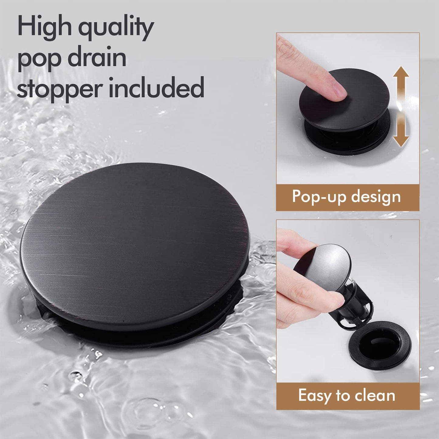 Fransiton Black Bathroom Faucet Bathroom taps 1 or 3 Hole Bathroom Sink Faucet Single Handle washroom Waterfall Faucet with Deck and Pop-up Drain