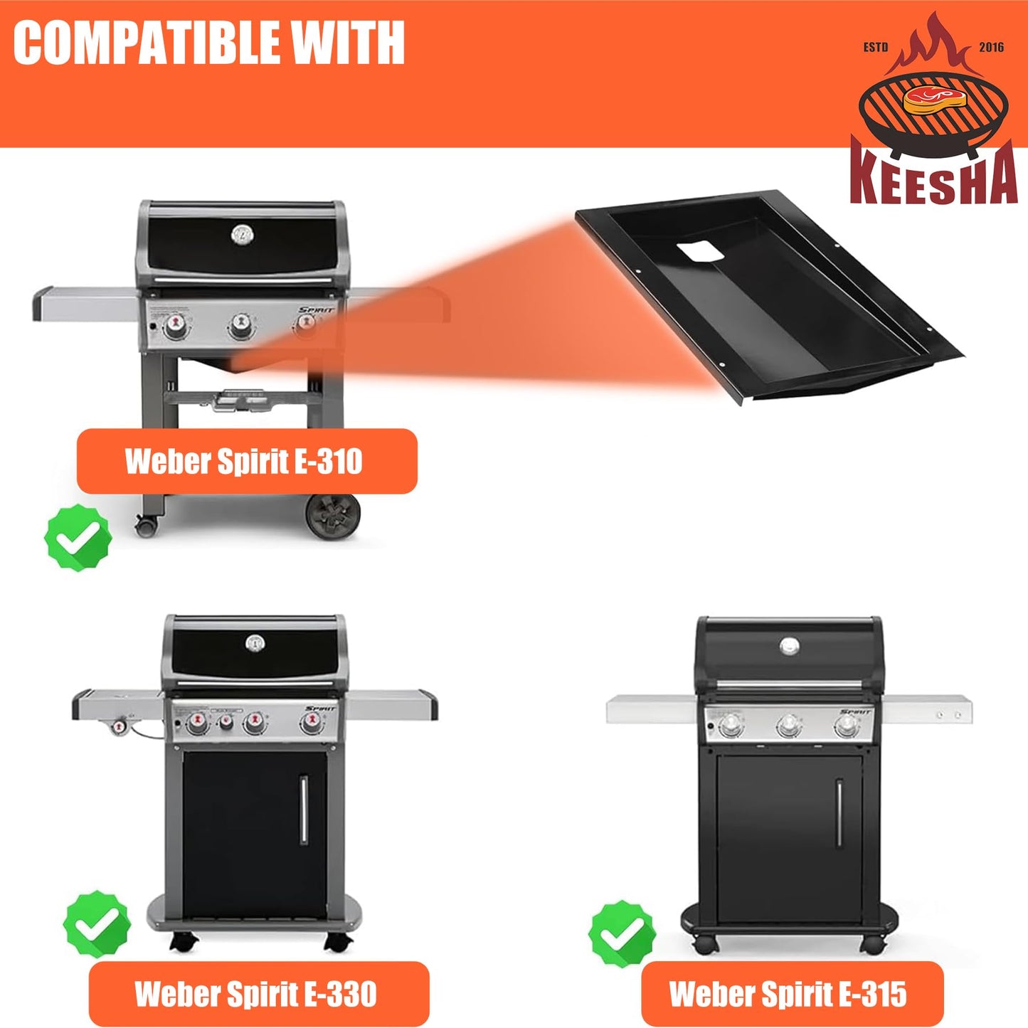 KEESHA 69804 Grease Tray for Weber Spirit 300 Series, Drip Pan for Spirit E310 E320 E330 S310 S320 S330 Grills Made in 2013 and 2014
