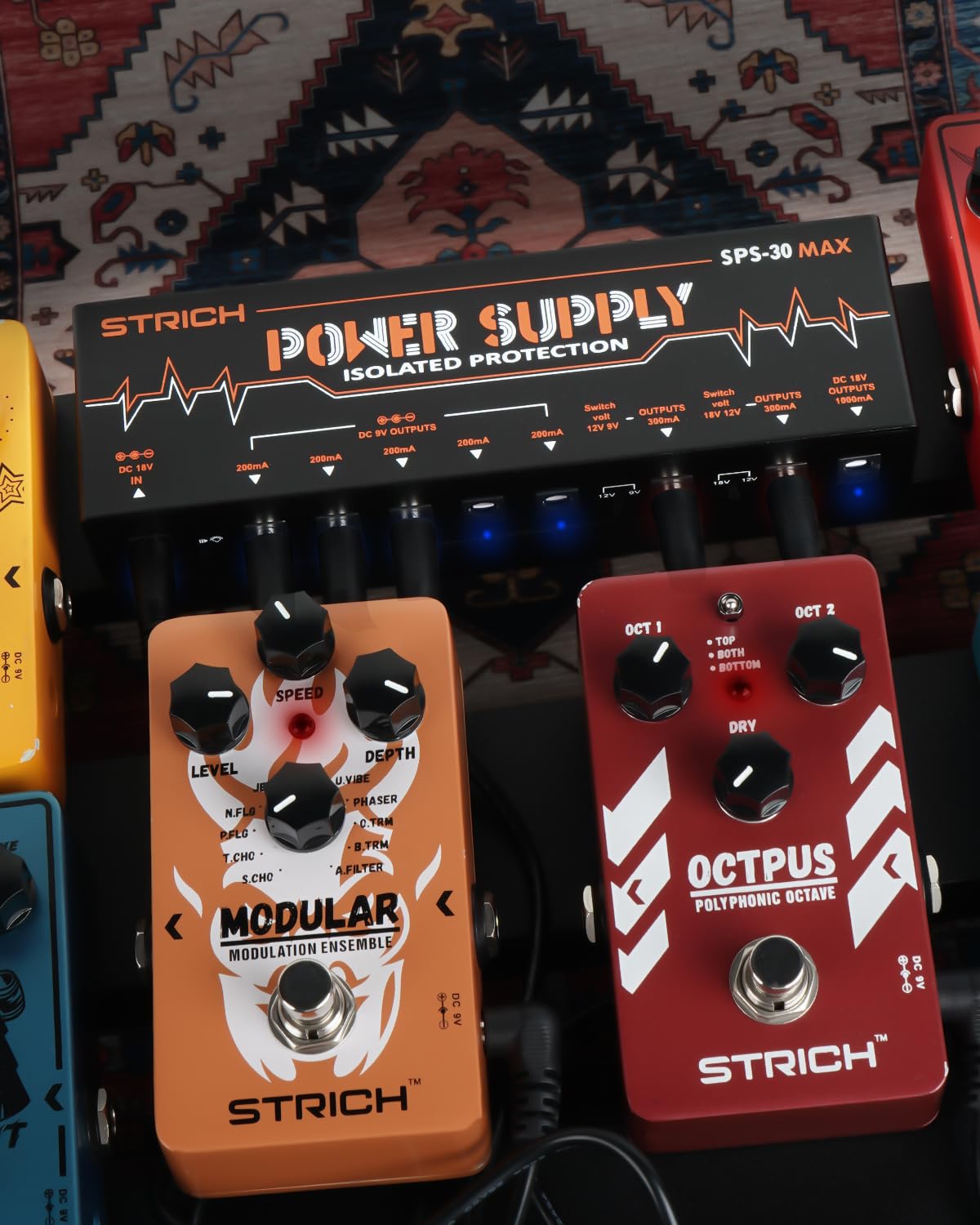 STRICH Guitar Pedal High Power Supply, Pedalboard Power Supply with 8 Totally Independent DC 9V/12V/18V Outputs(200mA/300mA/1000mA) for Power-hungry Effect Pedal, SPS-30 MAX