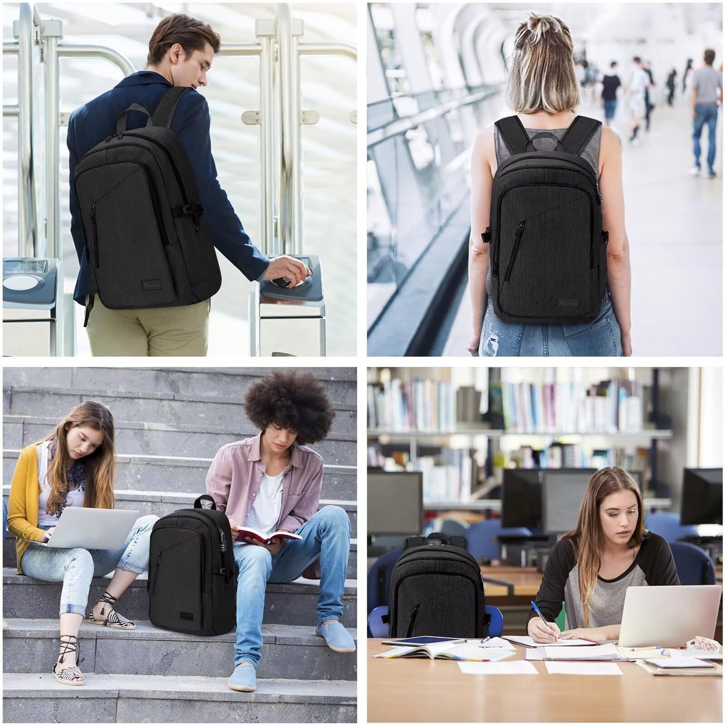 Mancro Anti Theft Laptop Backpack with USB Charging Port Fits 15.6 Inch Laptop for MacBook Slim Backpack for Men & Women Business Computer backpack fit with Work,Black