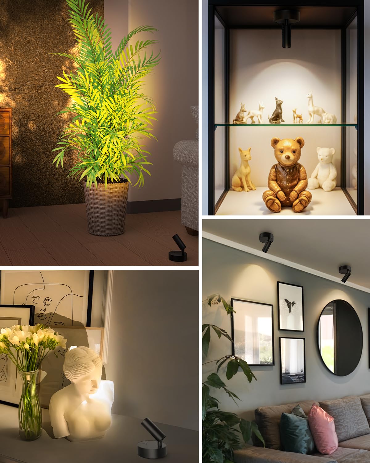 GOODEA Spotlights Indoor, 3000mAh Rechargeable Battery Plant Spotlight Indoor with Remote, Wireless Led Uplighting with 3 Colors & Timer, Mini Picture Light for Painting, Accent Lighting (2 pcs)