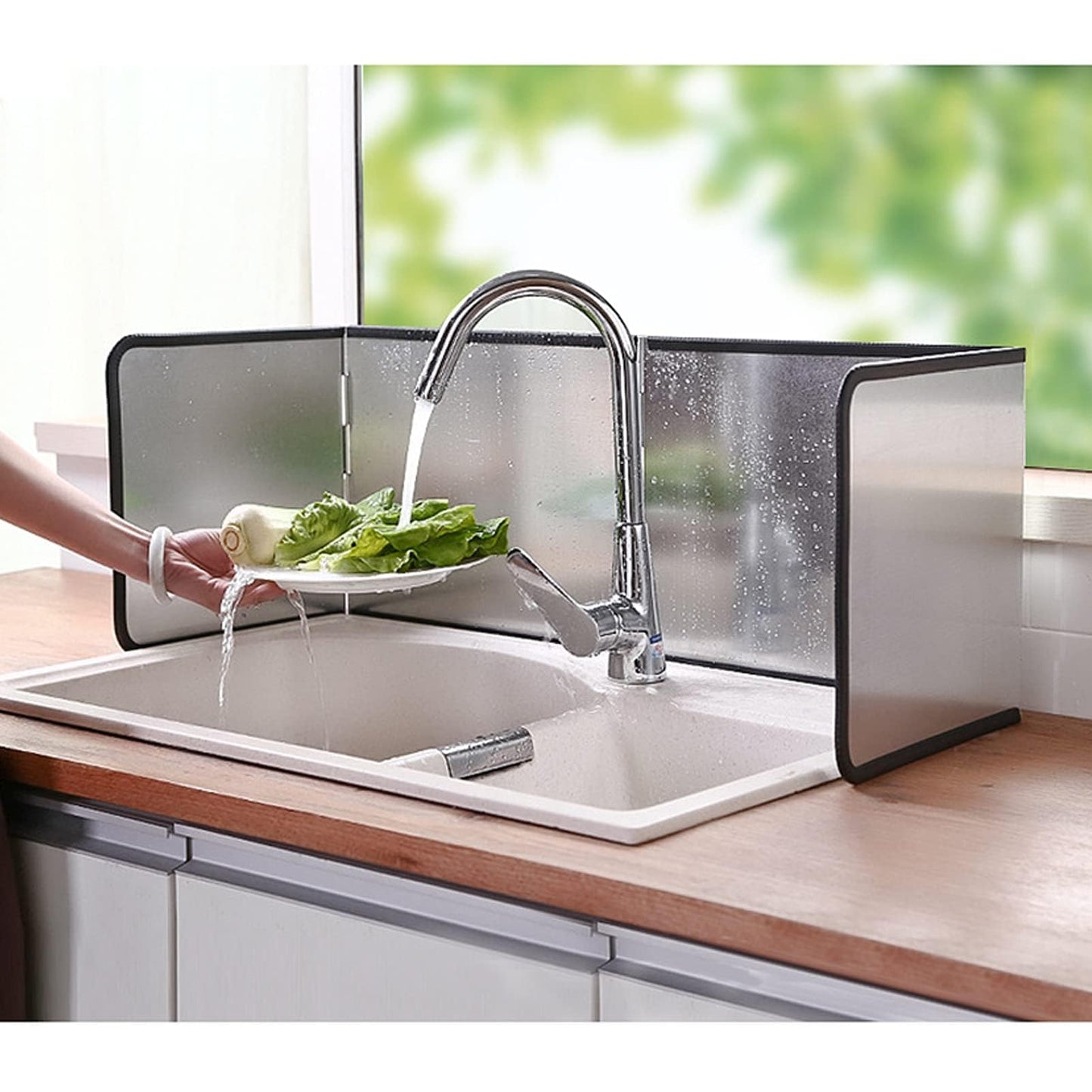 Nonstick 3 Sided Splatter Guard Grease Splatter Screen Splash Guard Stainless Steel Backsplash Protector Stove Side Guards Folding Kitchen Oil Baffle for Stove Top Frying Pan Height 40cm