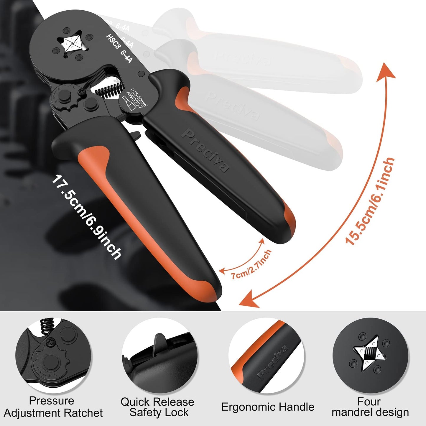 Ferrule Crimping Tool Kit with 2000PCS Wire Connectors, Preciva AWG23-7 Self-Adjustable Ratchet Wire Crimping Tool Kit Crimper Plier Set