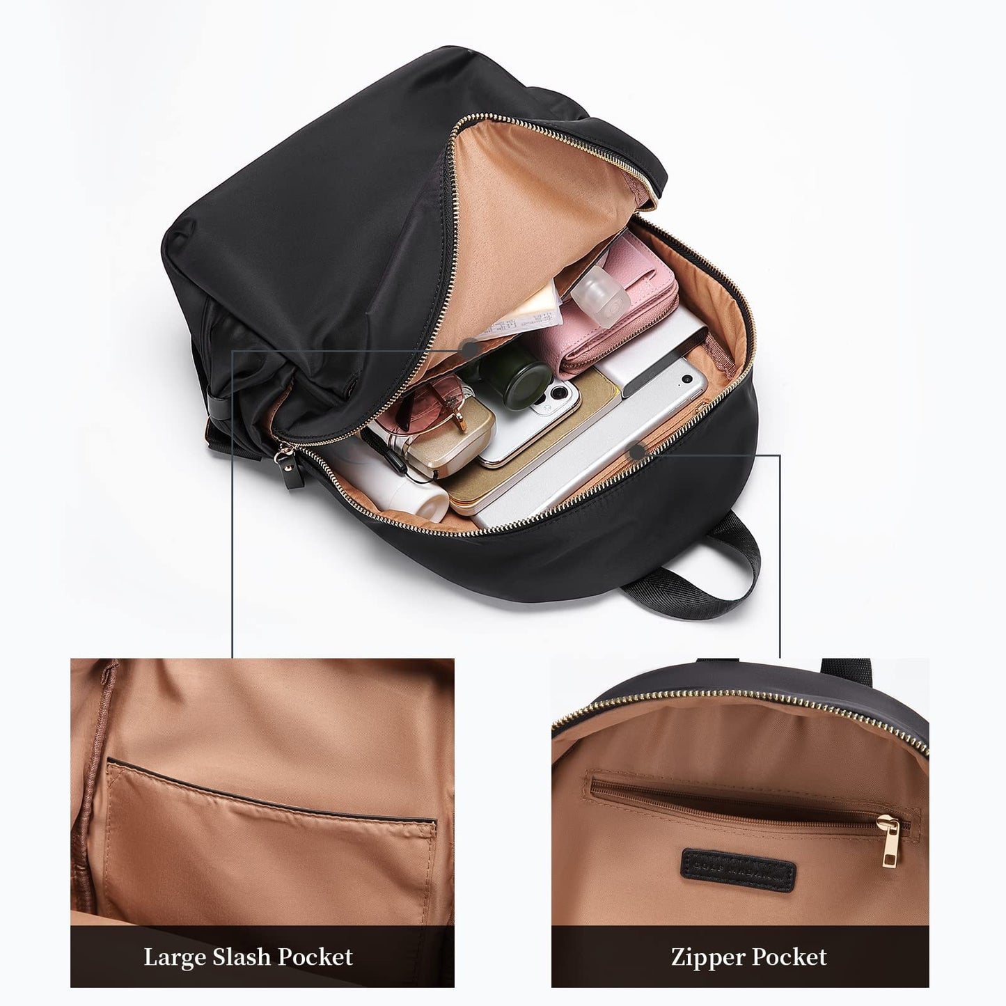 Stylish Backpack Purse for Women Girls Casual Travel Daypack Mini Backpack Handbag Nylon Bookbag (Black)