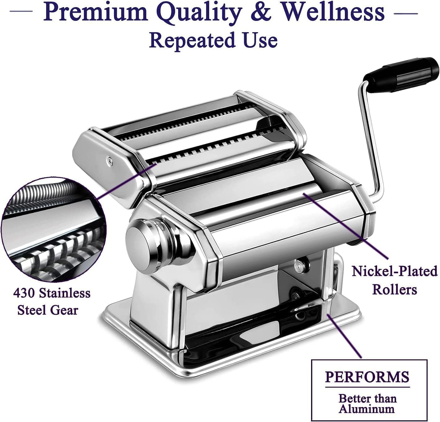 Pasta Maker, 150 Roller Pasta Machine, 7 Adjustable Thickness Settings Noodles Roller with 2-in-1 Noodles Maker with Rollers and Cutter, Perfect for Spaghetti,Fettuccini, Lasagna or Dumpling Skins