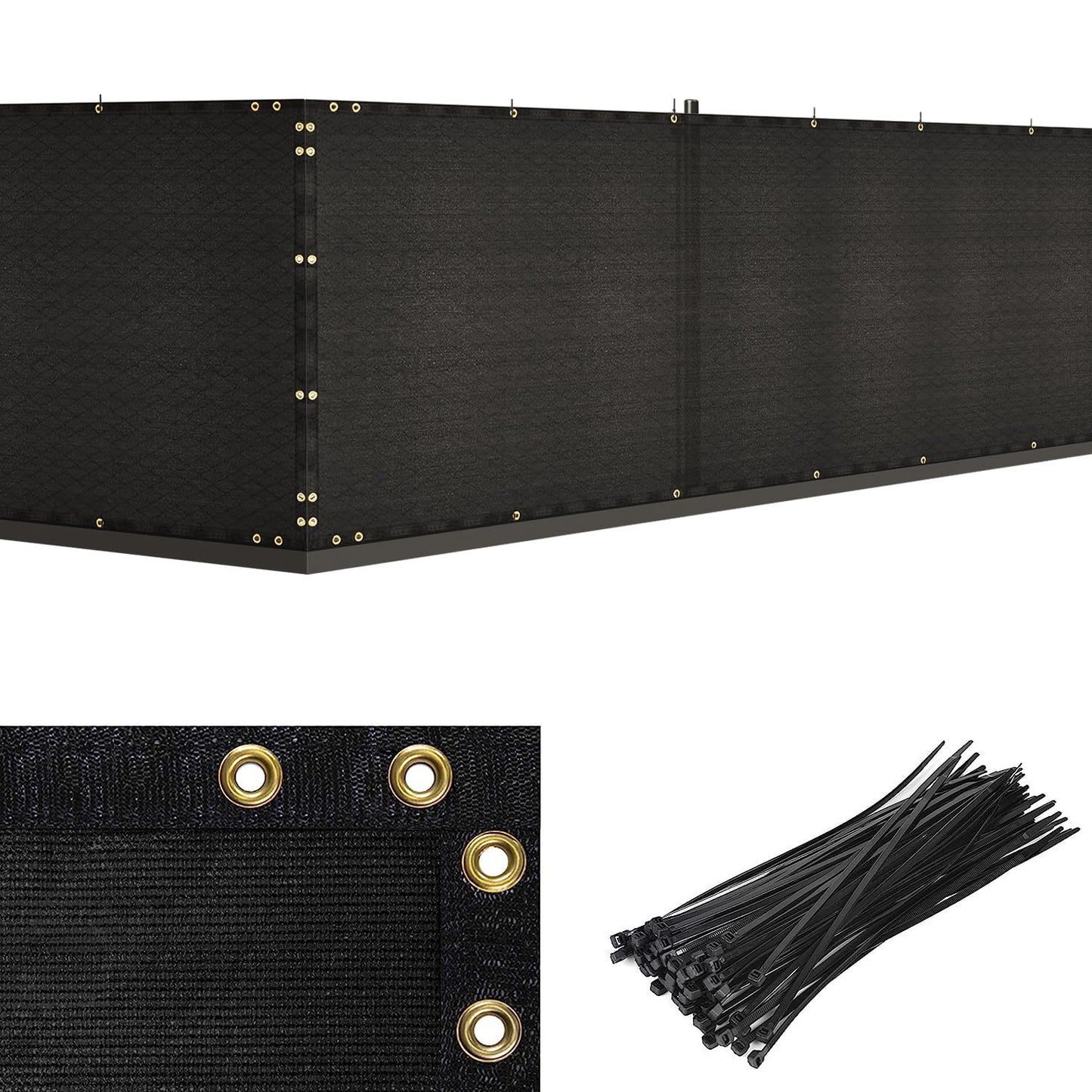 Duerer Privacy Fence Screen 4 x 50ft Black Fence Covering Heavy Duty 170GSM Commercial Windscreen Fencing Mesh Shade Net Cover, UV Protection 90% Blockage Outdoor Backyard, Patio with Cable Ties