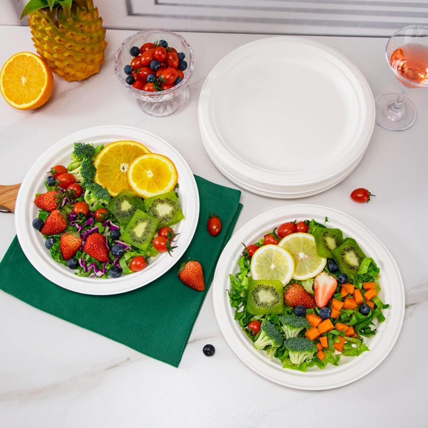 150 Pack Paper Plates, 9 Inch Disposable Plates Compostable Heavy Duty Plates Eco Friendly White Bagasse Plate Fibers Biodegradable for Events Crafts Projects Dry Foods General Use