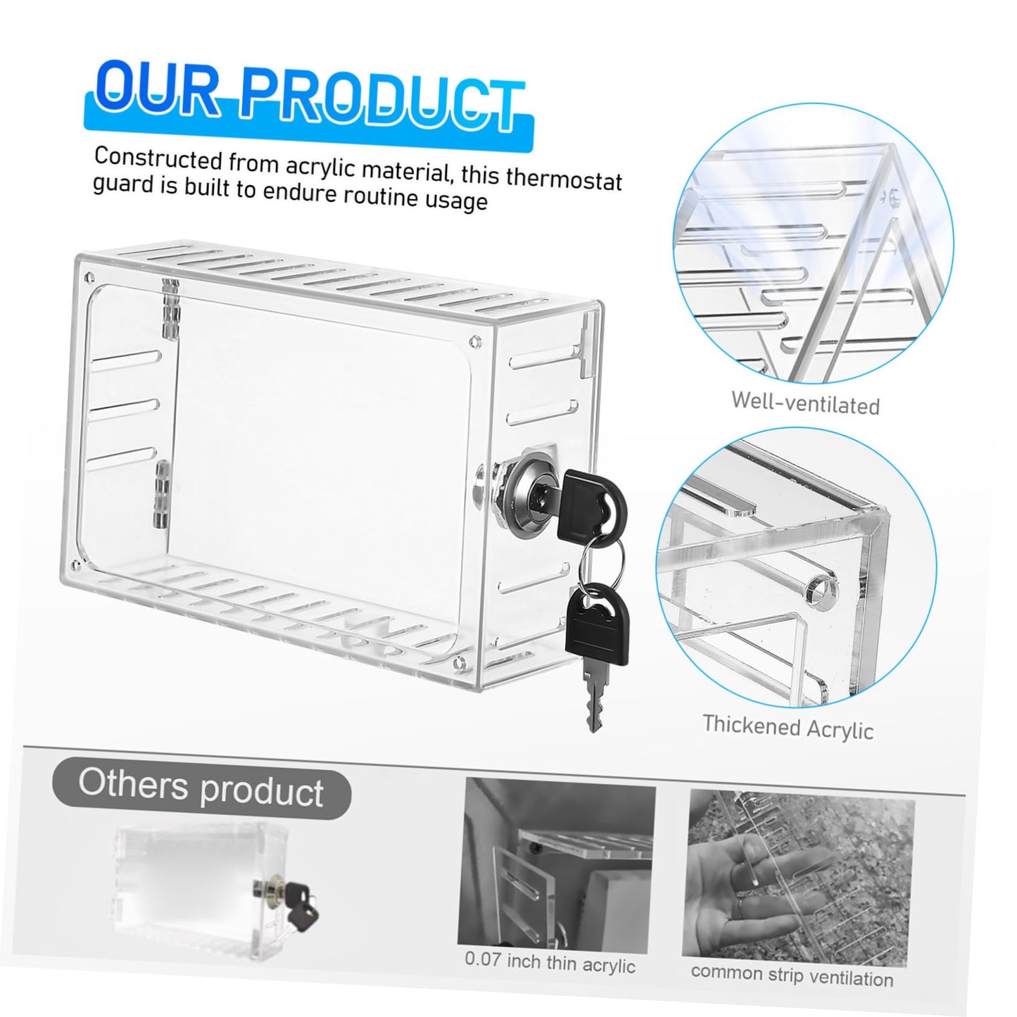 Angoily 3PCS Thermostat Cover with Key, Coverage Door Wall Protector Outdoor Transparent Plastic Nest Thermostat Protectivefor Home