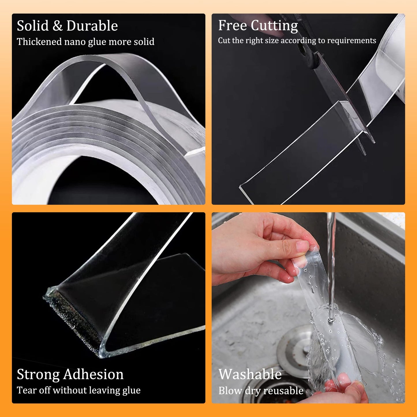 Double Sided Tape Heavy Duty, Removable and Reusable Mounting Tape, Two Sided Tape for Hanging Pictures Posters, 2 Sided Tape Traceless Washable Gel Adhesive (2Rolls(1.18inx34ft))