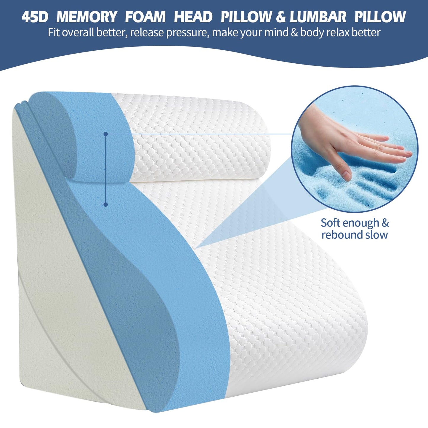 4PCS Orthopedic Bed Wedge Pillow Set with Full Memory Foam Waist Pillow, Wedge Pillow for Back Pain Relief, Adjustable Bed Wedge Pillow for Sleeping, Post Surgery, Leg Elevation, Acid Reflux & GERD