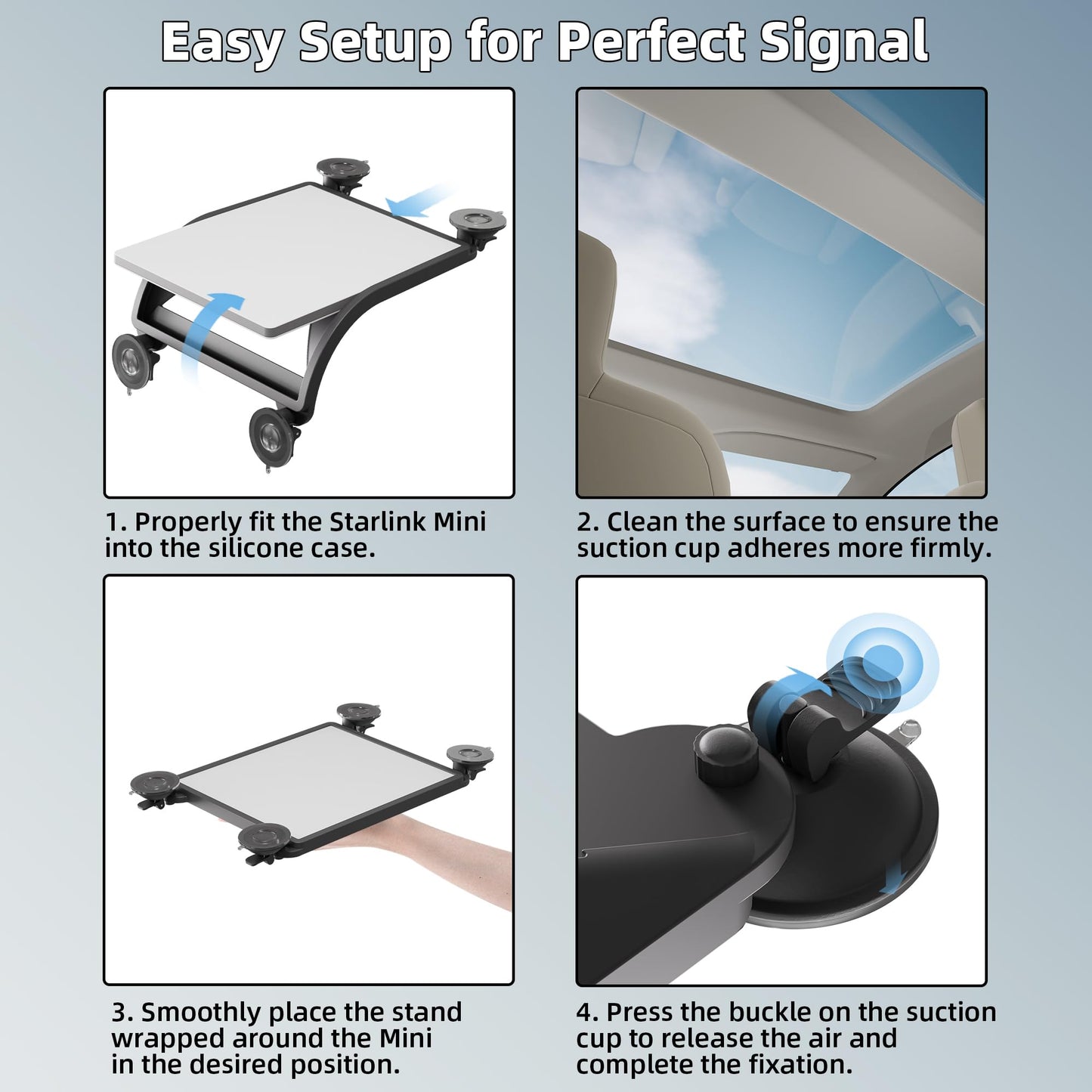 DAIERTEK Starlink Mini Car Mount Protect Silicone Case for Starlink Mini with Suction Cup 2-in-1 Roof Mount Cover for Sunroof Window RV