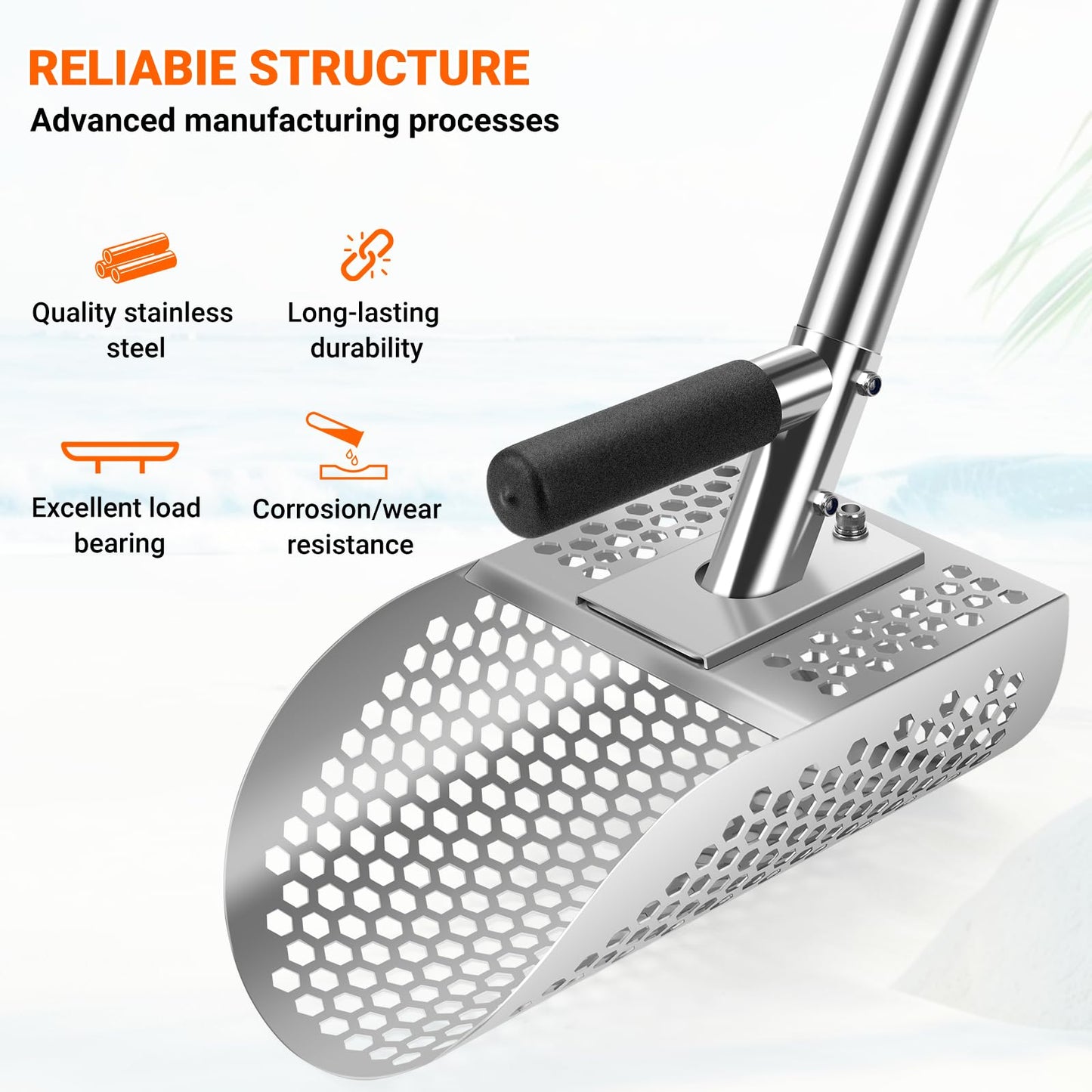 Yaheeda Long Handle Sand Scoop with Shovel for Metal Detecting, Metal Detector at Beach,Heavy Duty Stainless Steel Metal Detecting Tool,Treasure Finds Scoop, Digging Shovel Fast Sifting