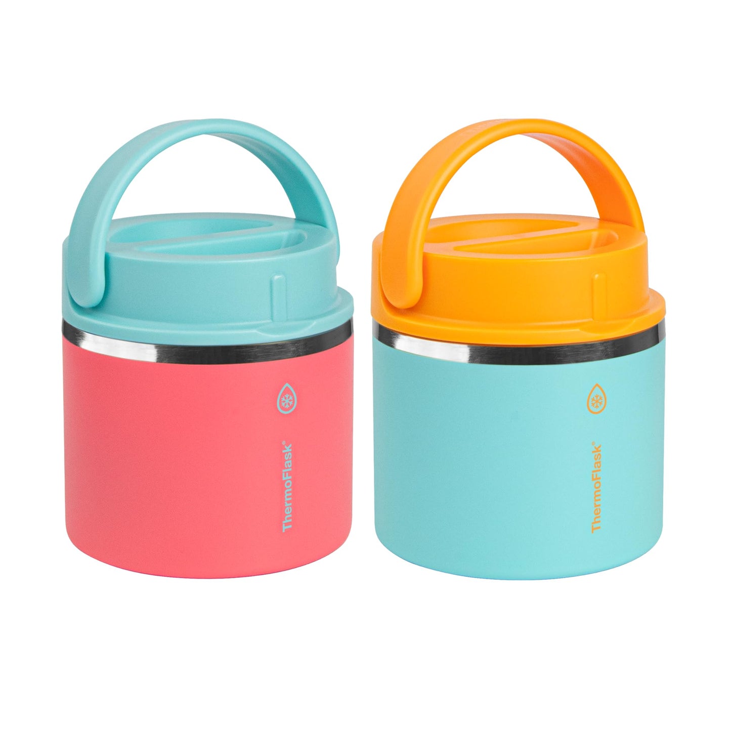 ThermoFlask 20 oz Double Wall Insulated Food Jar, 2-Pack, Sugar Coral + Maui Blue/Maui Blue + Sunrise