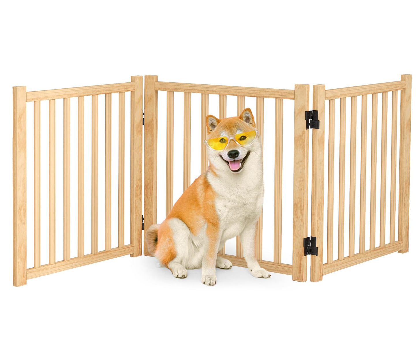Oapety Solid Wood Freestanding Pet Gate,Nature Wood Dog Gates for Doorways The House,Pet Gate for Stairs,Freestanding Indoor Gate Safety Fence (H 23.6'' 3 Panel)