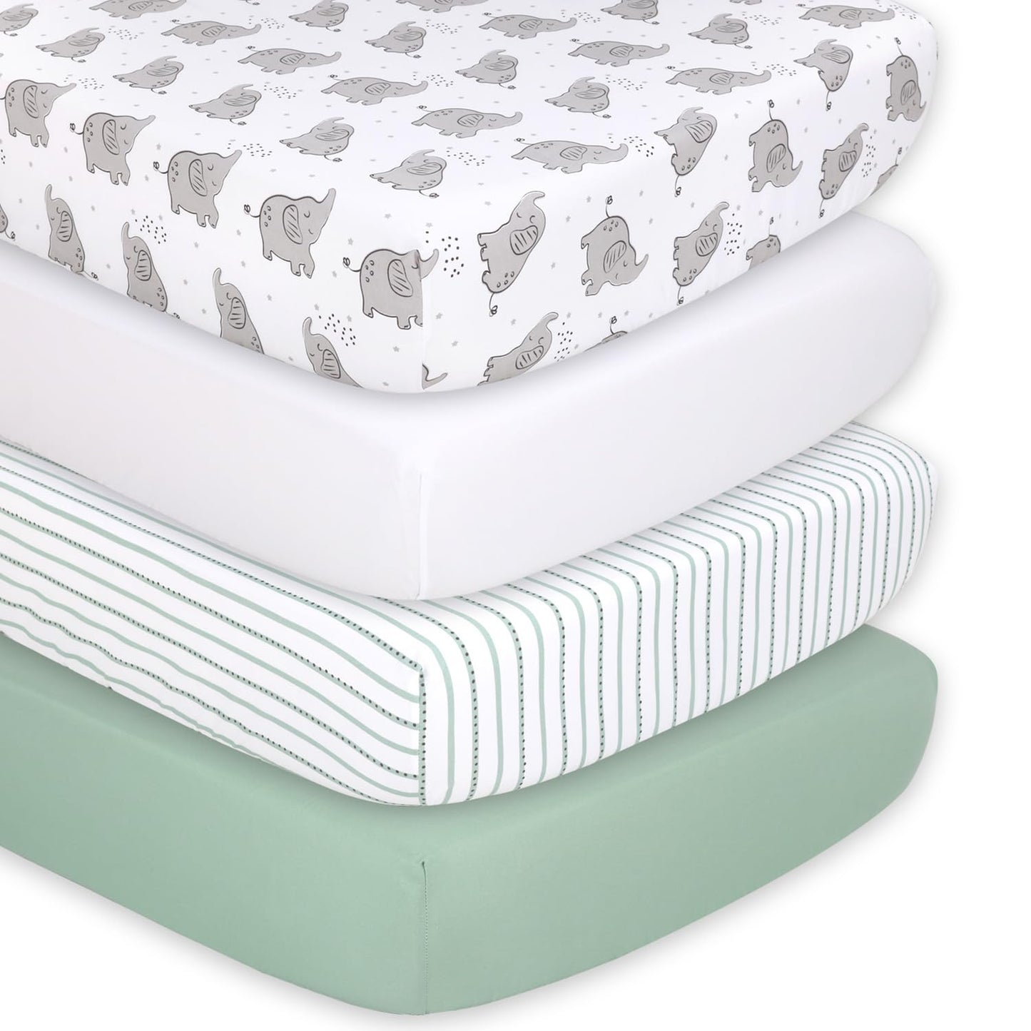 The Peanutshell 4-Pack Fitted Crib Sheet Set - Super Soft & Breathable Baby Girl or Boy Crib Sheets, Nursery Decor, Fit for Standard Mattress Cover- Elephant