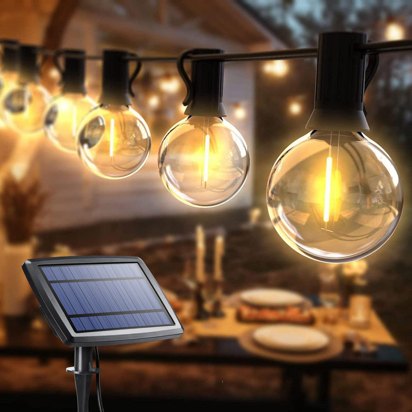 Joomer Solar String Lights Outdoor 60FT, 25+2 LED G40 Patio String Lights Commercial Grade, Waterproof Shatterproof Hanging Solar Lights 4 Modes for Outside,Yard,Cafe,Gazebo,Bistro,Porch, 2700k E12