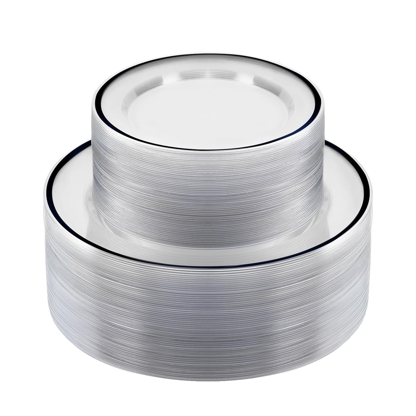 BESTSTAR 100PCS Black and Clear Plastic Plates, Black Disposable Plate Set with 50 Dinner Plates and 50 Dessert Plates for Party, Halloween, New year