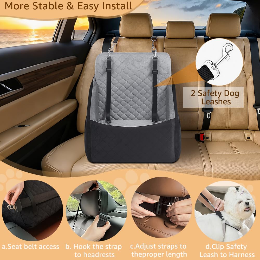unipaws Dog Booster Car Seat for Small Medium Dogs, Elevated Puppy Car Bed with Pockets, Detachable Washable Cover, Portable Anti-Slip Travel Bed for Car
