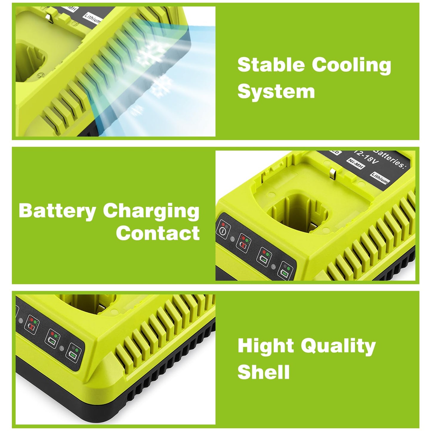Powilling 18V P117 Charger for Ryobi 18V One+ Battery, Dual Chemistry Li-ion NiCad NiMh Battery Charger for P100 P102 P108 P189 P197 P103 P105 P107 P190 P191 PBP002 PBP005 for Ryobi 18 Volt Batteries