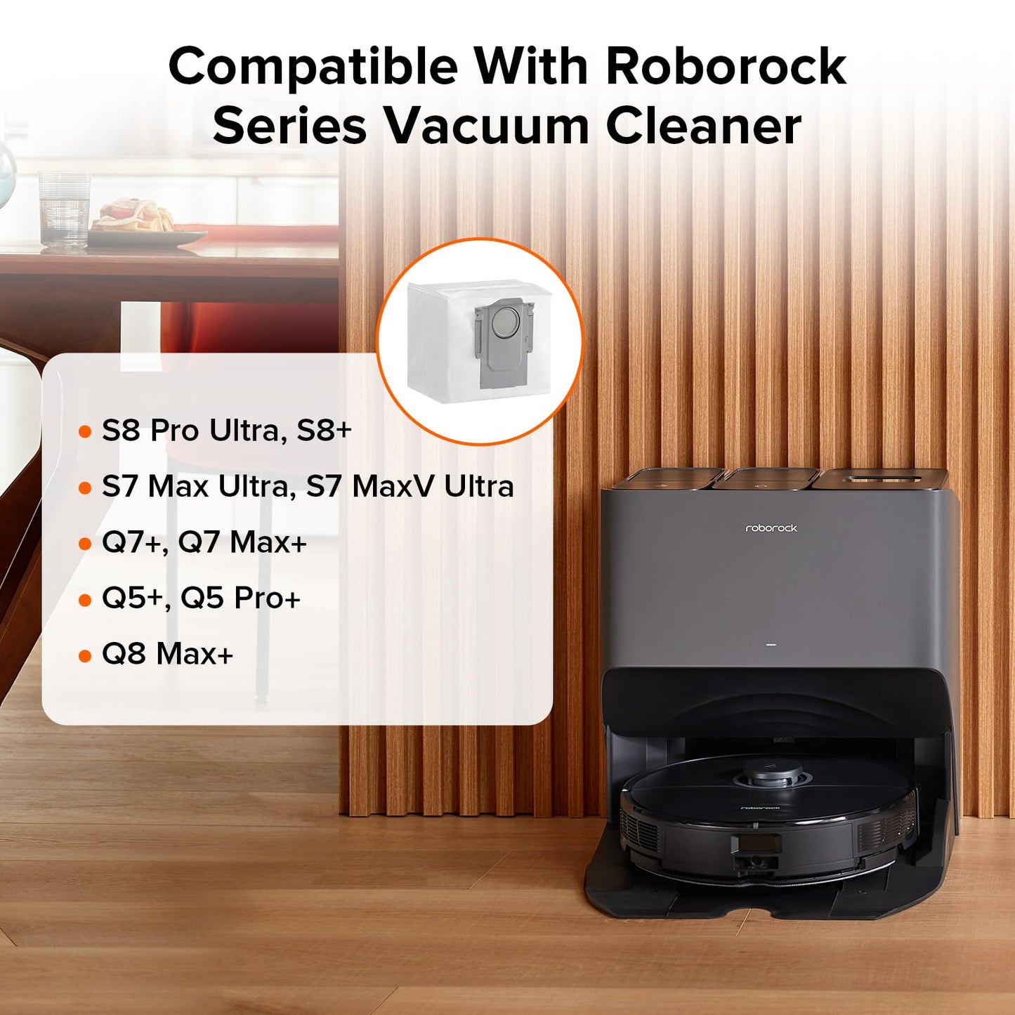 Roborock 6-Pack Disposable Dust Bags for Robot Vacuum Cleaner Q7 L5+, Q10 S5+, Q8 Max+, S8 Pro Ultra, S8+, Q7 Max+, Q5 Max+, Q5+, Q10 X5+, Q7 M5+