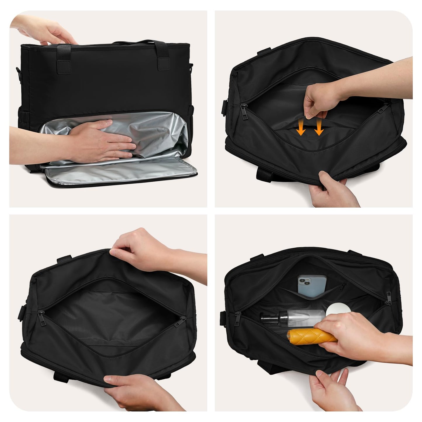 Lunch Bag for Women, Tote Bag with Insulated Lunch Compartment, Non-Leather Water-Resistant Polyester Laptop Bag, Large Capacity & Cup Holder, Casual Work Tote for Teacher, Nurse, Travel, Daily, Black