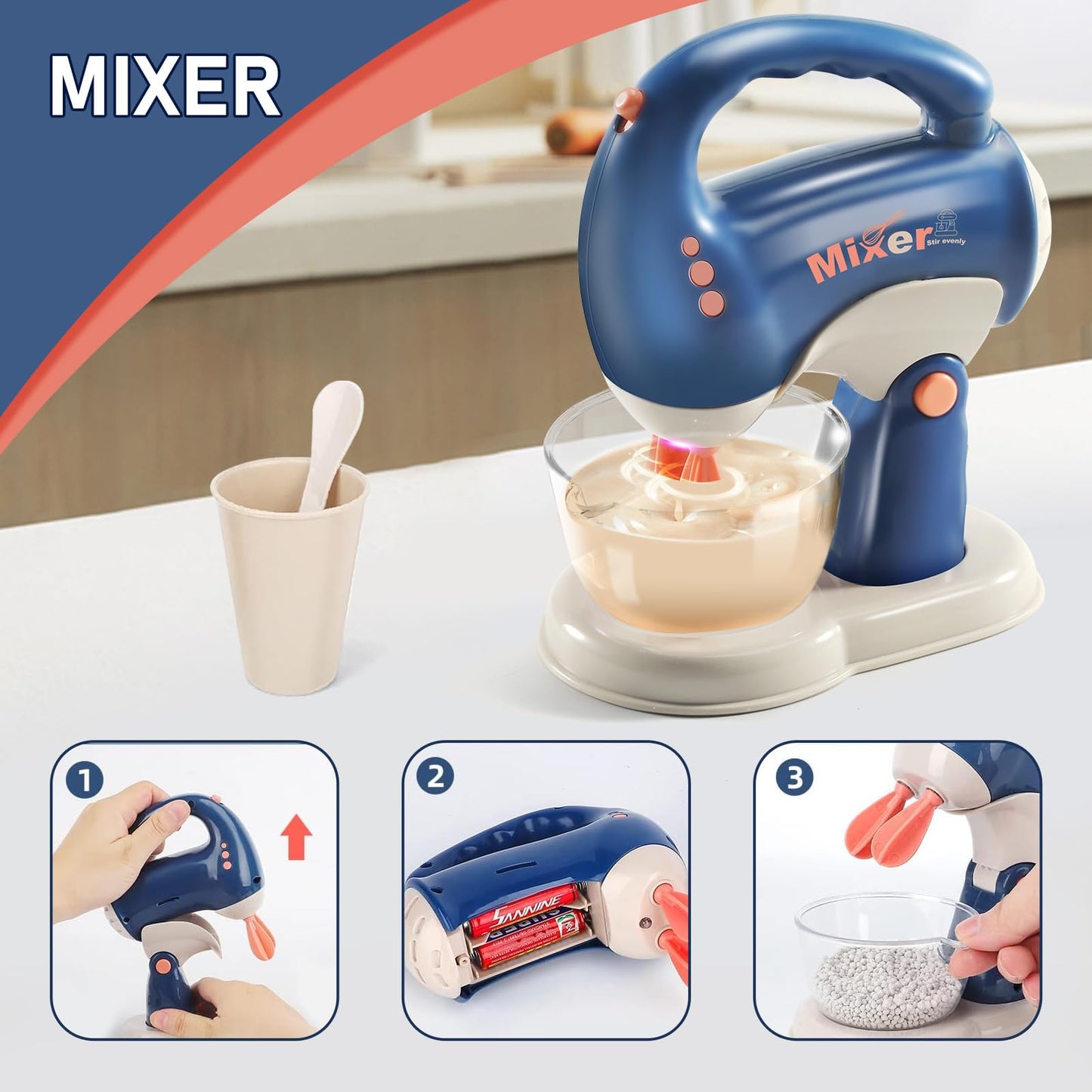Blue Kids Assorted Kitchen Appliance Play Toys Includes Coffee Maker ,Blender,Fruit Machine and Toaster ,Apron and Cups,with Realistic Lights& Sounds,Learning Gift for Toddlers Baby Girls Boys