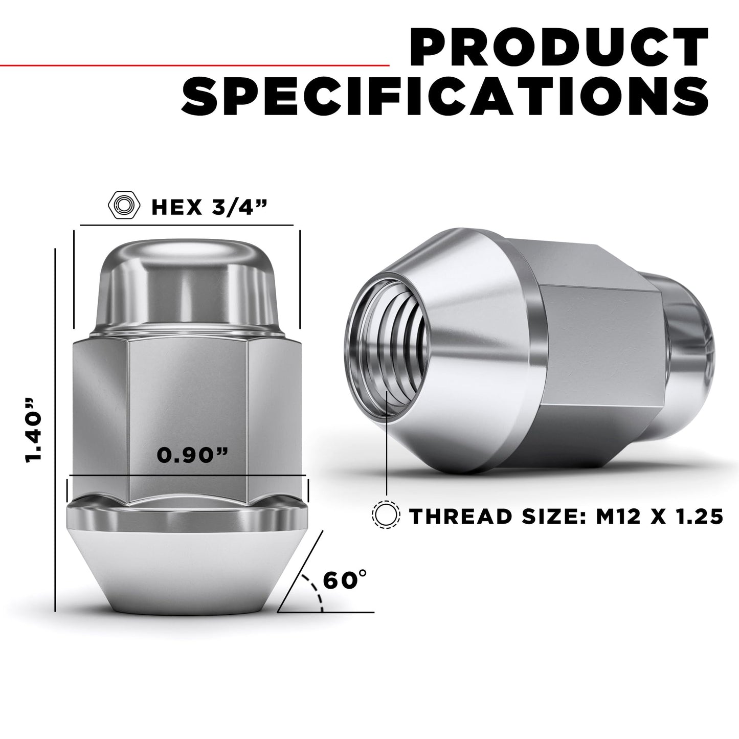 White Knight 1706S-20AM 12mm x 1.25 Thread Size Chrome Bulge Acorn Lug Nut, 20-Pack