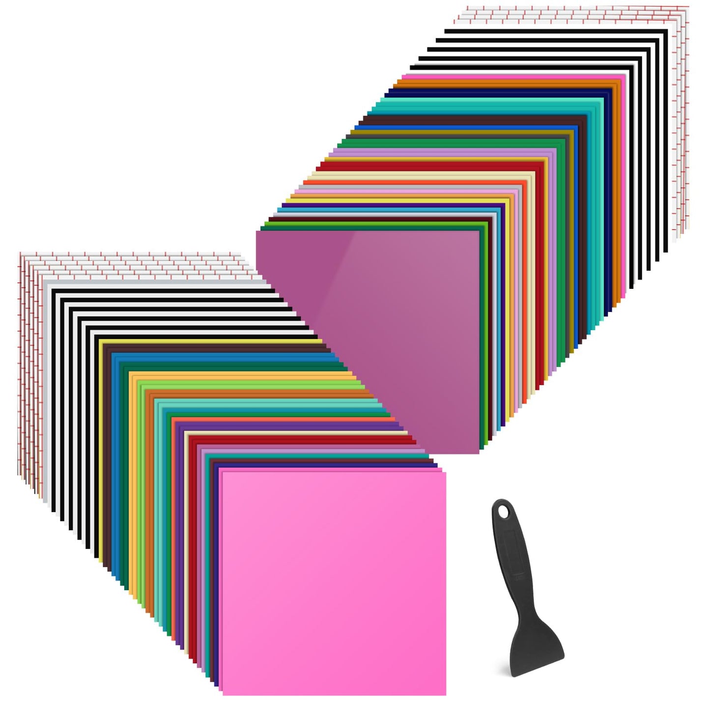 HTVRONT Permanent Vinyl for Cutting Machine - 100 Pack 12"x12" Adhesive Vinyl Sheets, 90 Sheets Vinyl Bundle & 10 Transfer Tape