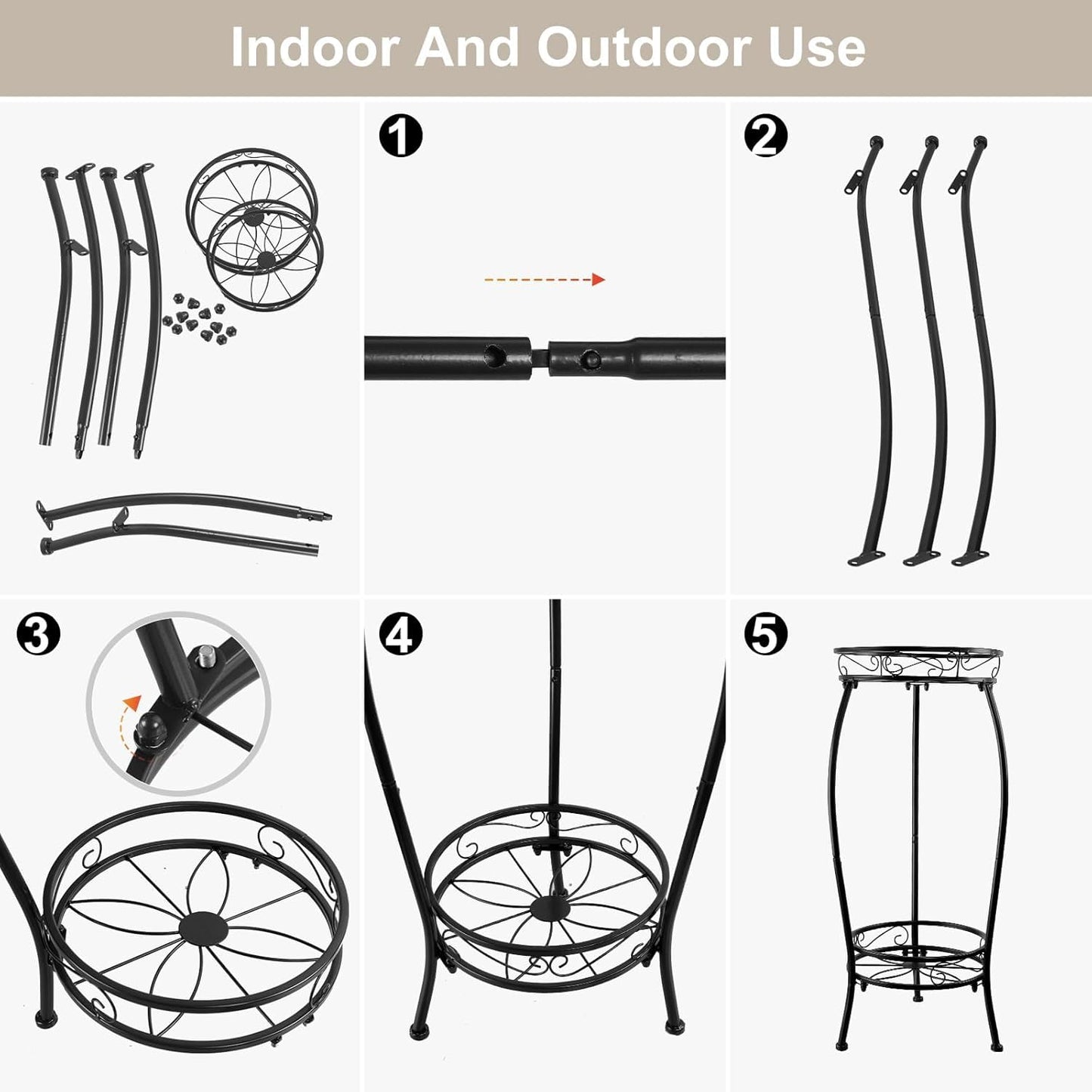 2 Pack Plant Stands Indoor,2 Tier Metal Tall Plant Stand Outdoor,Corner Potted Holder,Flower Stand,Rustproof Decorative Plants Shelf Rack for Patio, Living Room, Garden, 27.1'' ,Black