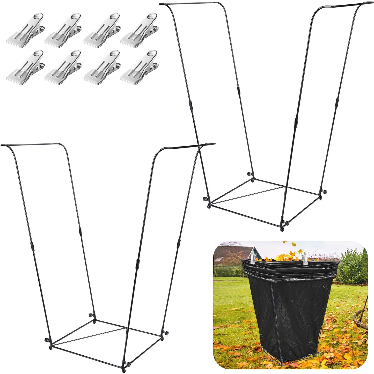 LFUTARI 2Pcs Metal Trash Bag Holder - Garbage Bag Holder Frame Holds 30-45 Gallon Plastic Bags-Multi-Use Outdoor Leaf Bag Stand for Yard Camping Garden Lawn Party Supplies (2pcs)