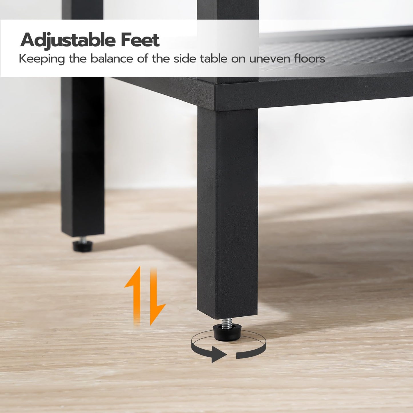 HOOBRO End Tables Set of 2, Side Table with 2-Tier Storage Shelves, Tall Nightstand with Faux Rattan Decoration, Sofa Table for Small Space, Living Room, Bedroom, Rustic Brown and Black BF91BZP201