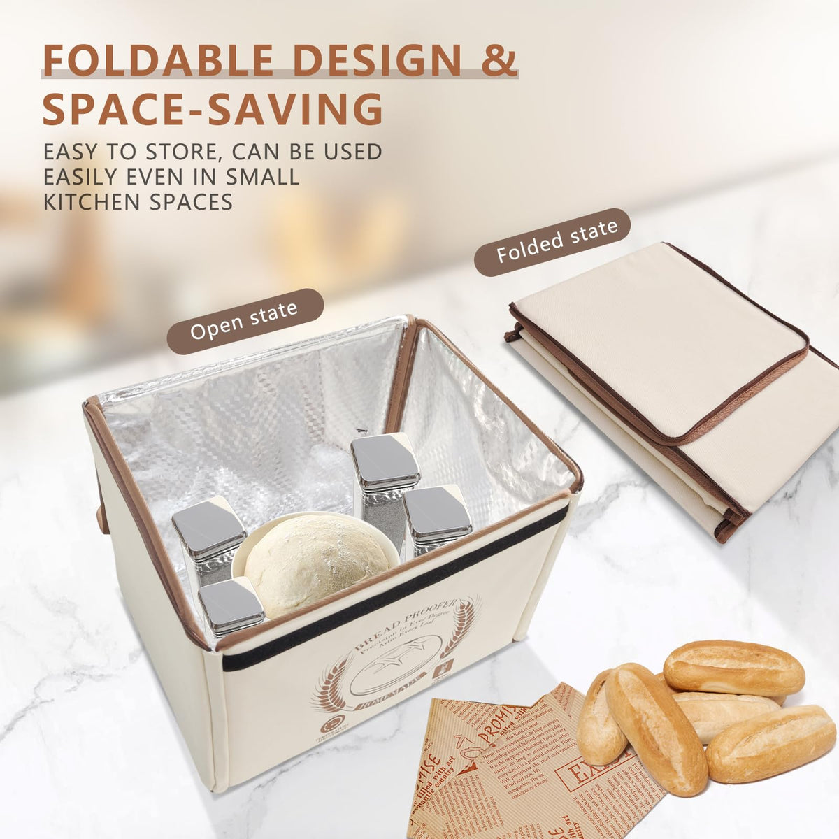 AICNLY Foldable Dough Proofer Box – Bread Proofing Box with 77-122℉ Temp Control & 48H Timer, Insulated Fermentation Chamber for Sourdough, Yogurt, Pizza & Kombucha