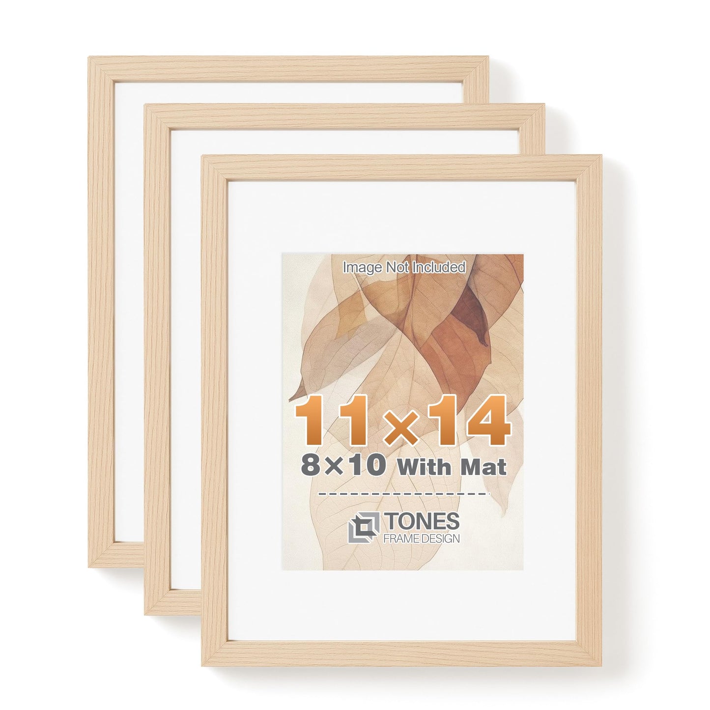TONES FRAME DESIGN 11x14 Solid Oak Wood Picture Frame with Mat for 8x10 Natural Photo Frames, Set of 3 Picture Frame for Wall Home Decor