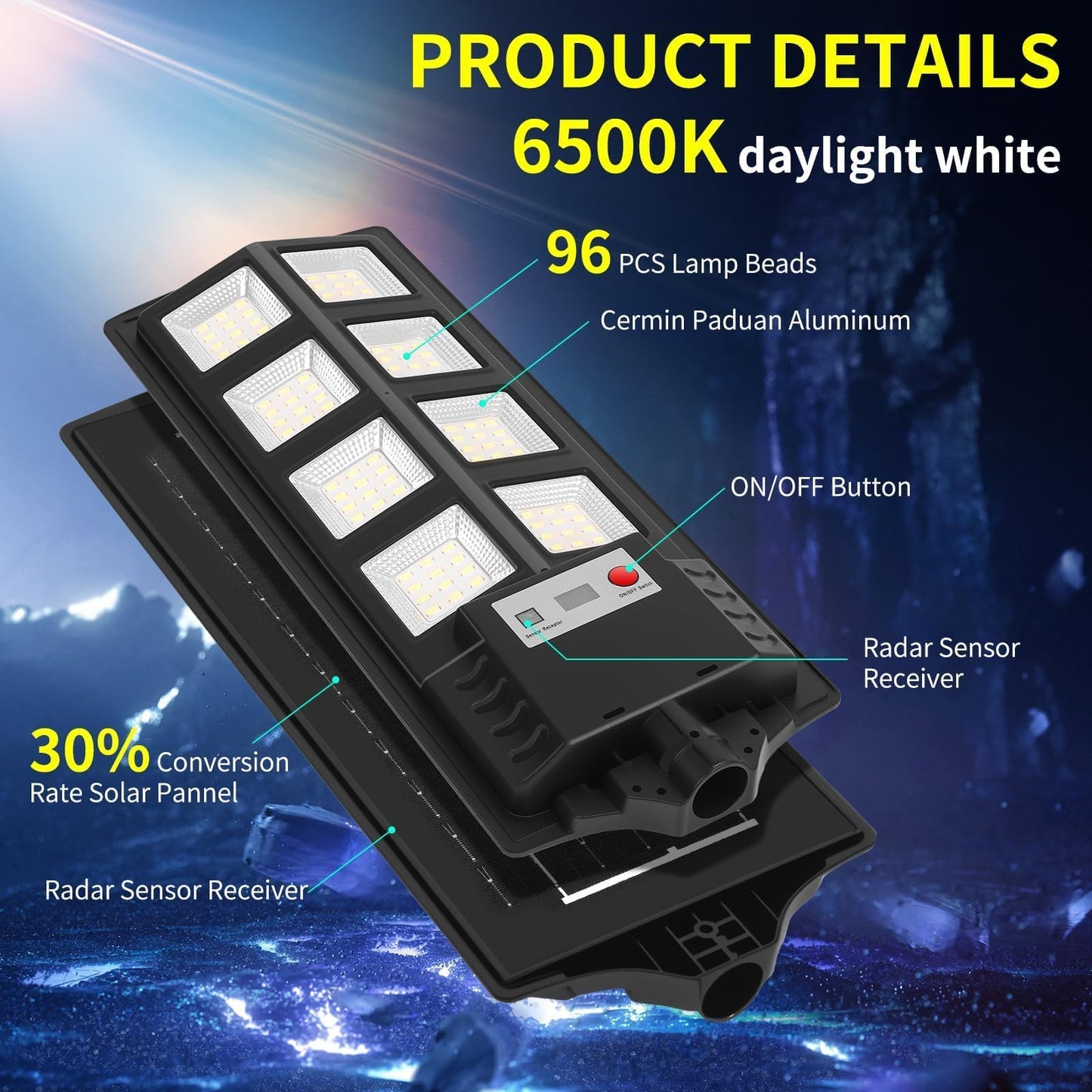SENDALE Solar Street Lights Outdoor 2 Pack, IP66 Waterproof LED Security Light, 6500K Solar Flood Lights Dusk to Dawn with Motion Sensor and Remote, Parking Lot for Yard, Garage