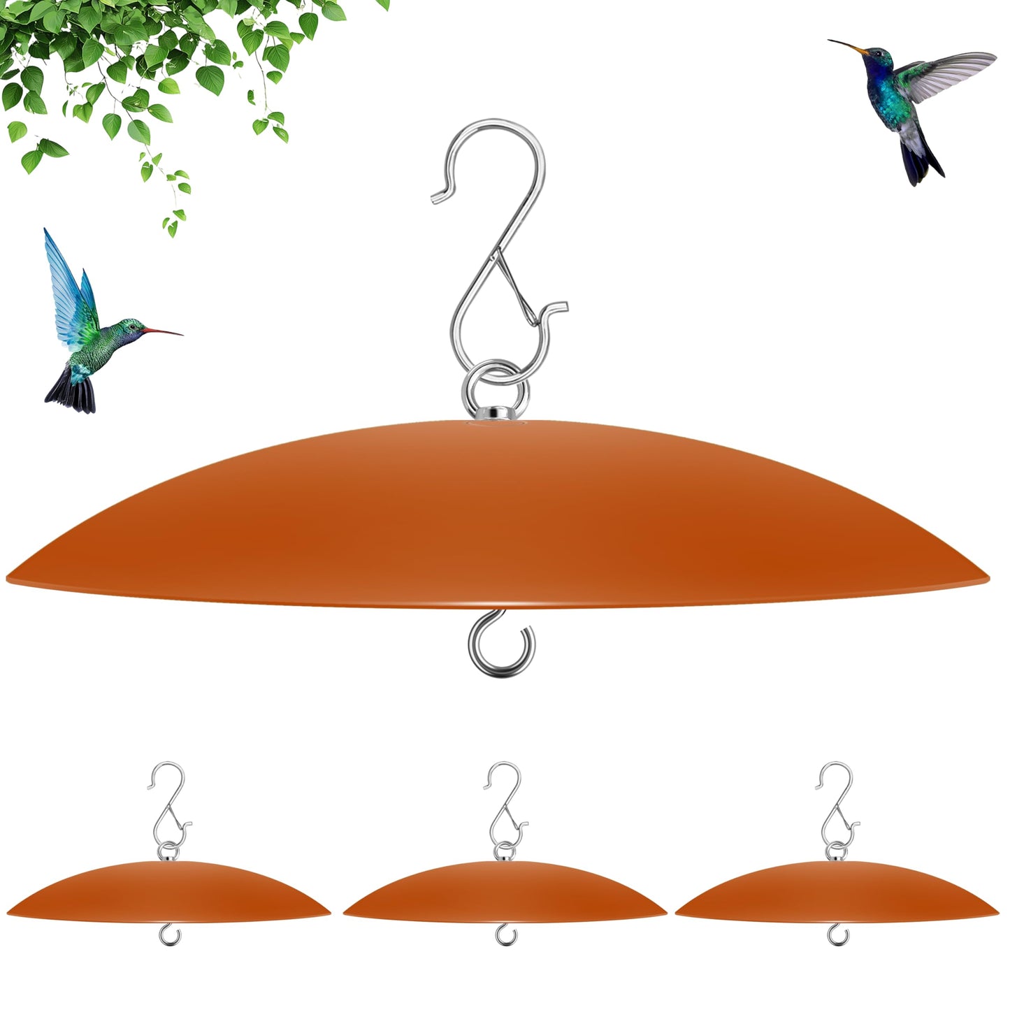 andergi 13" Hummingbird Feeder Shade Cover,Bird Feeders Dome Rain Cover,Squirrel Baffle for Shepherd's Hook Outdoors (Orange), 4 Pack