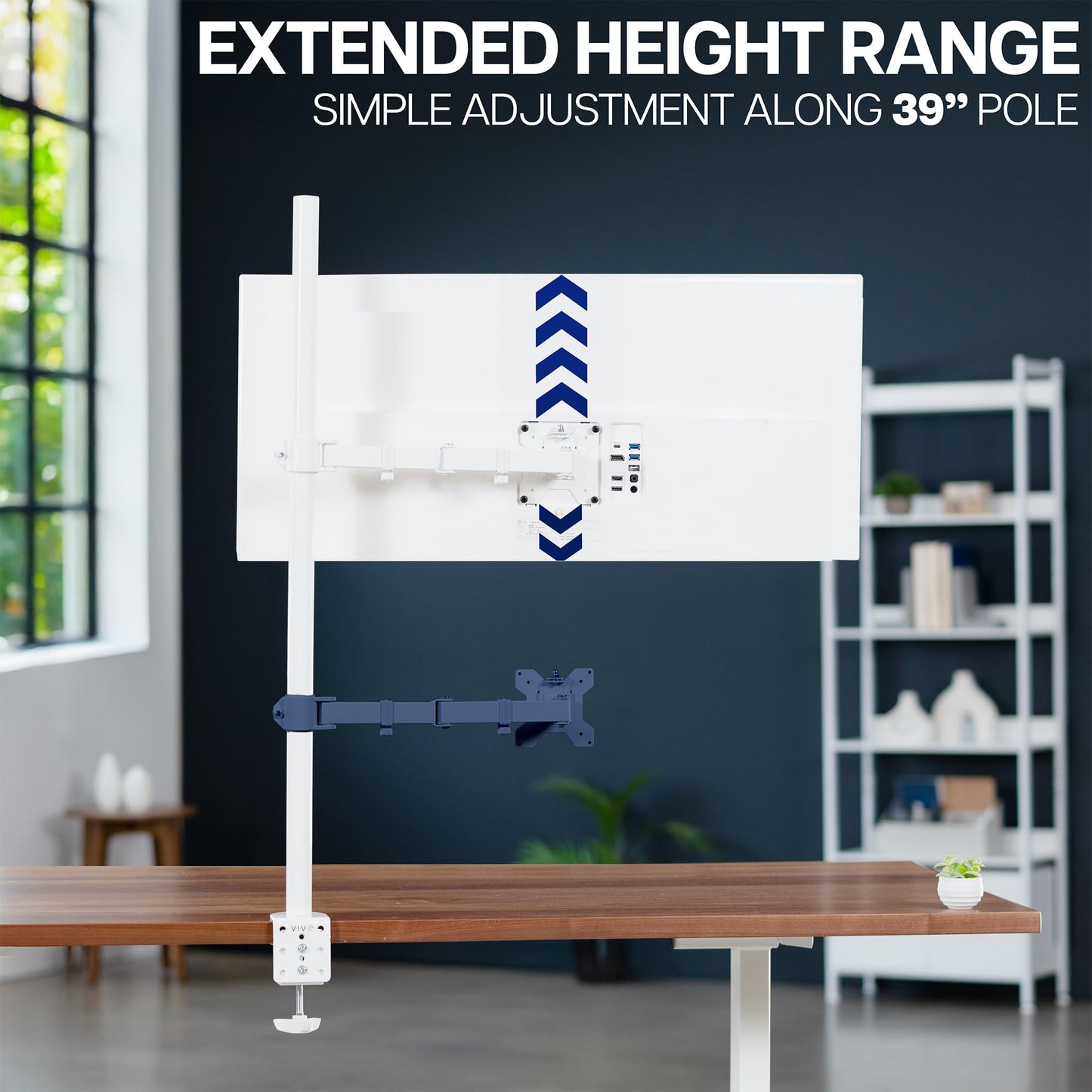 VIVO Extra Tall Single Monitor Desk Mount Stand with 39 inch Pole, Features Full Adjustability - Tilt and Articulation, Holds 13 to 32 inch Screens up to 10kg with VESA Mounting, White, STAND-V011W