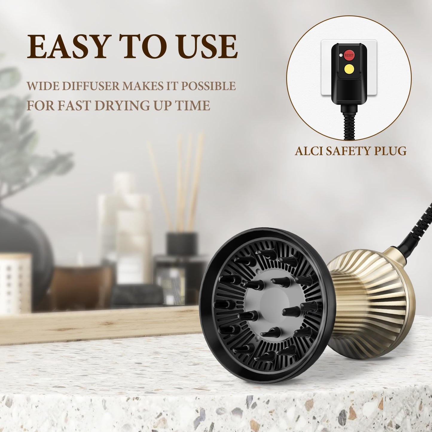 BAUTIA Diffuser Hair Dryer for Curly Hair, Hair Dryer Diffuser for Blow Dry and Volumizing, Lightweight Curly Hair Diffuser Easy to Use