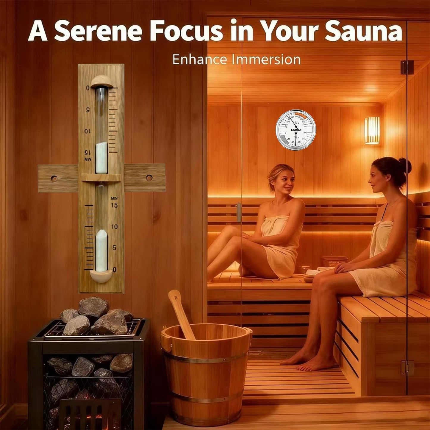 Sauna Sand Timer, 15 Minute Red Cedar Wooden Sauna Hourglass with with Whith Sand, Heat Resistant Rotating Sand Clock Hour Glass Timer for SPA, Bathroom