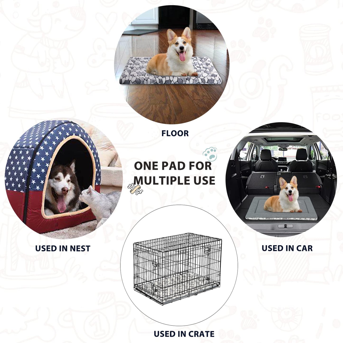 VANKEAN Dog Crate Mat, Reversible Dog Crate Pad (Cool & Warm), Machine Washable Pet Sleeping Mats for Small to XXX-Large Dogs and Cats