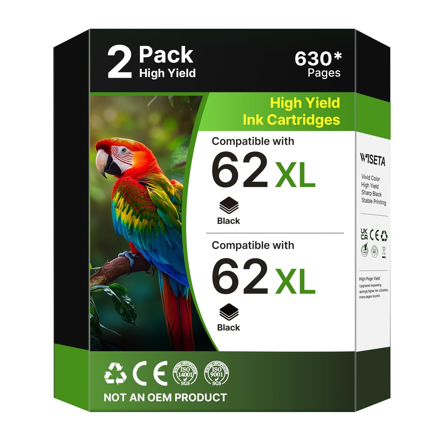 62XL Black Ink Cartridges Replacement 62 Black Ink Cartridges 62 XL Black Ink High Yield Compatible with OfficeJet 250 200 5740,Envy 5660 5540 7640 5640 Printer (2 Black)