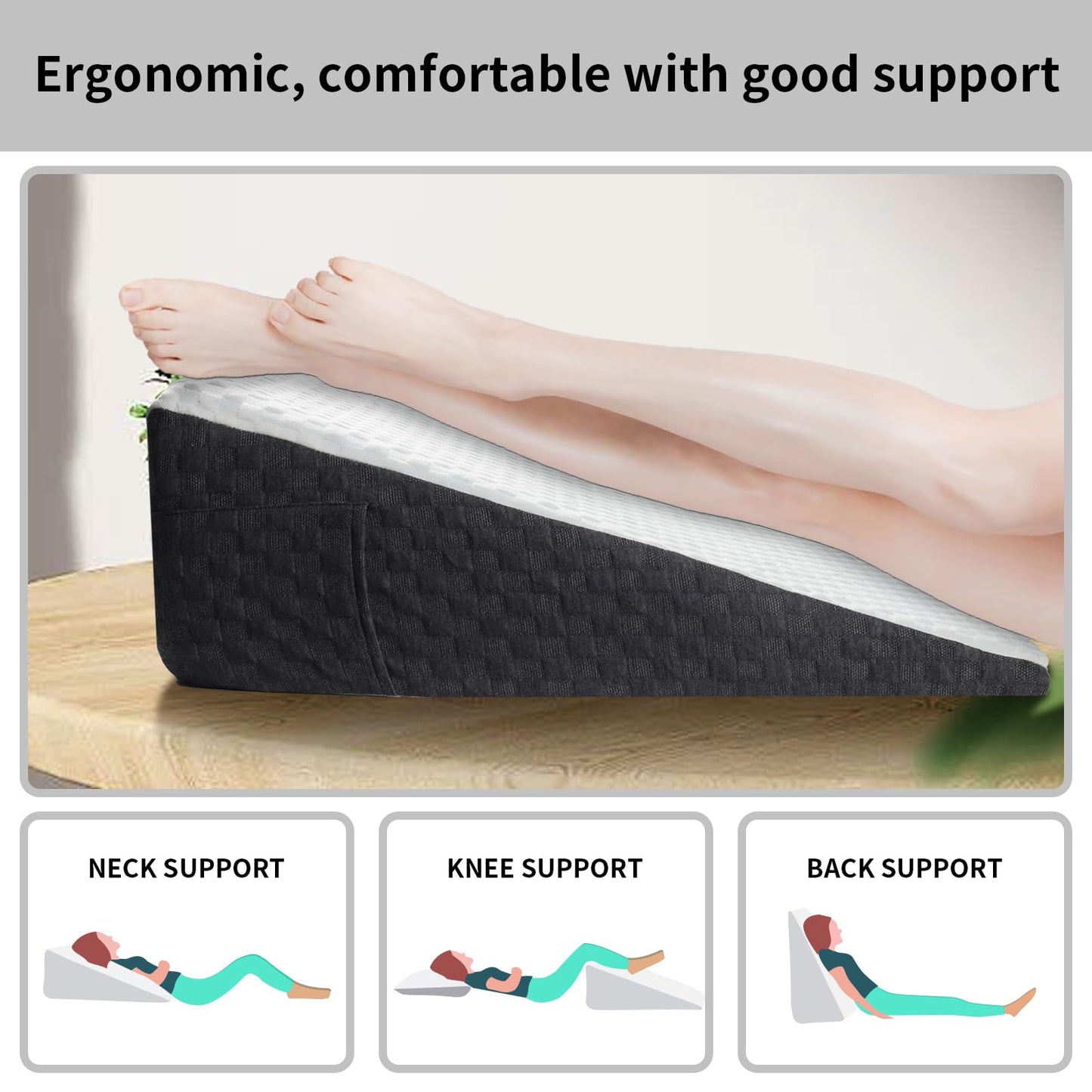 Bed Wedge Pillow for Sleeping Memory Foam Pillow Reading Pillow for Bed Post Surgery, Heartburn and Acid Reflux, Incline Elevated Back Support, Relief Neck Pain