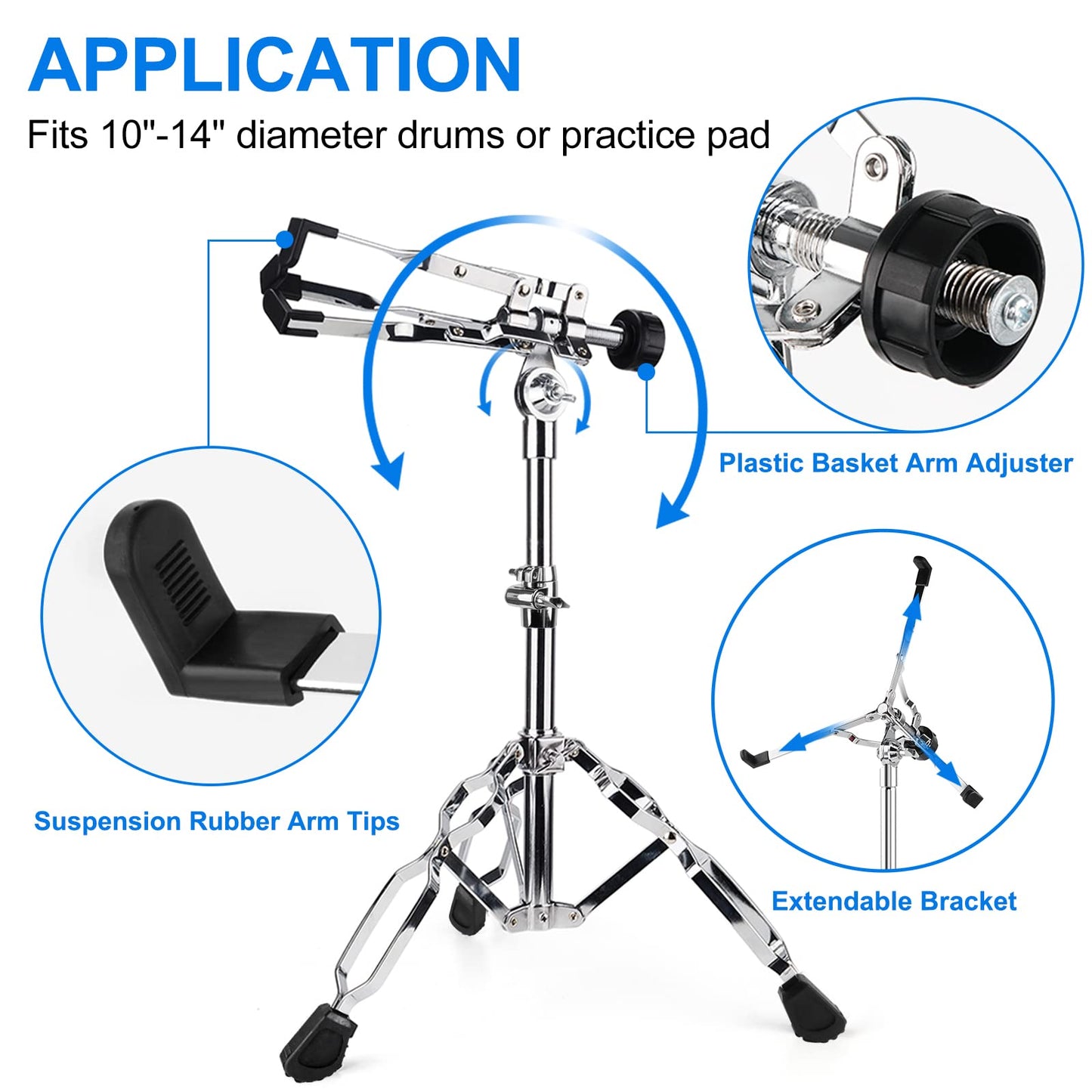 Snare Drum Stand, Lightweight Snare Stand, Double Braced Legs, 2.0 cm Tube with Oxford Cloth Carrying Bag